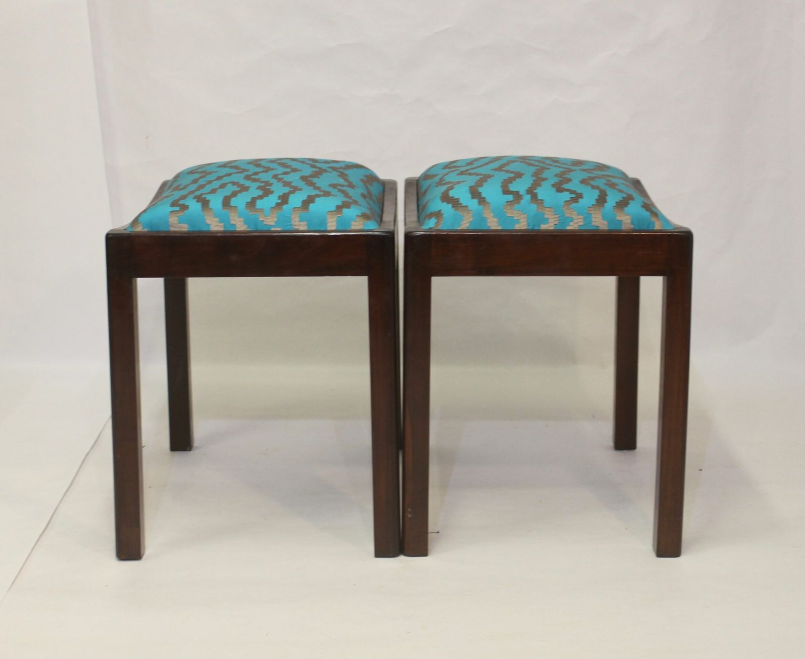 374.0 Pair Of Designer Stools From The 50s/60s In Jacquard Fabric. photo
