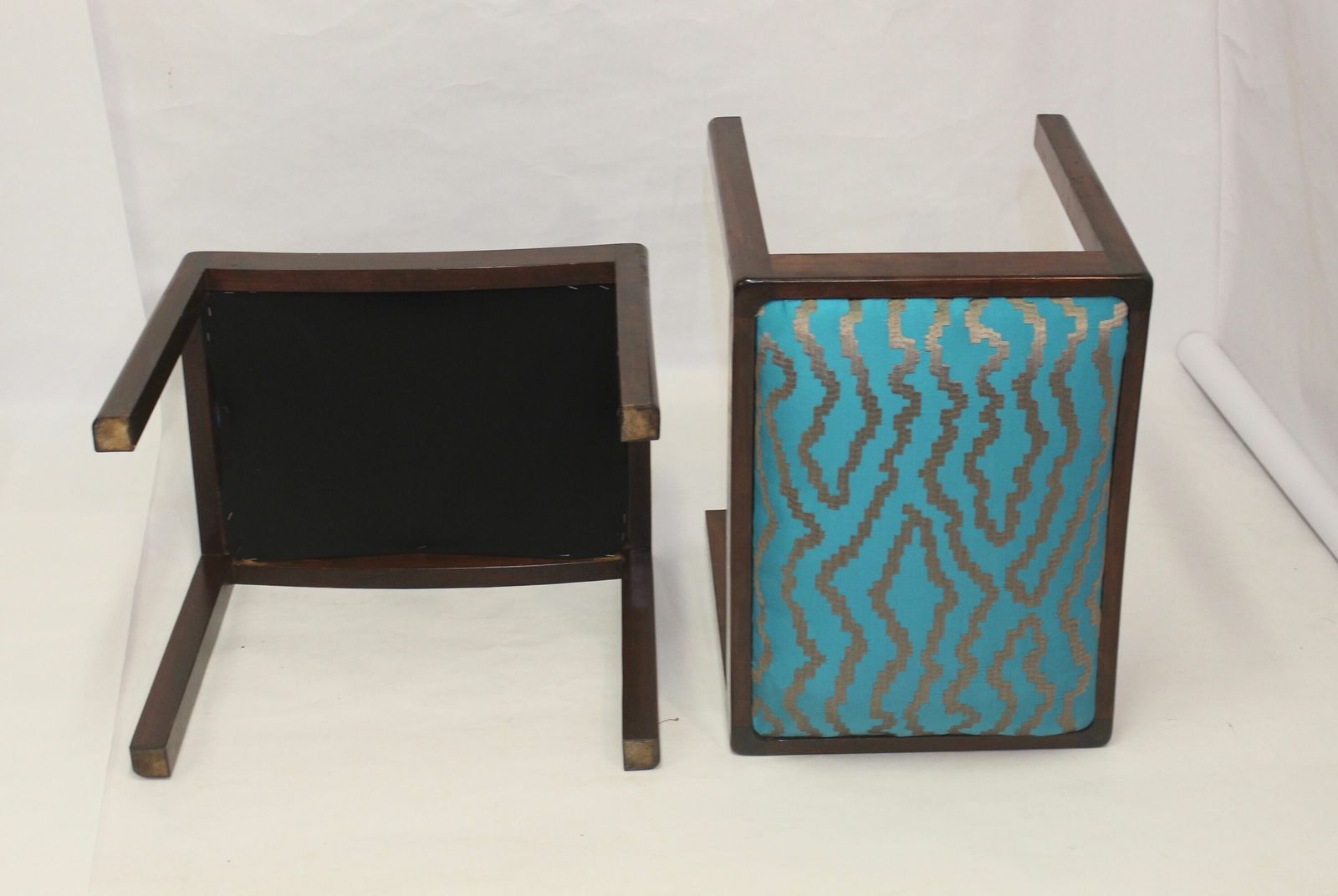photo vinterior Pair Of Designer Stools From The 50s/60s In Jacquard Fabric.