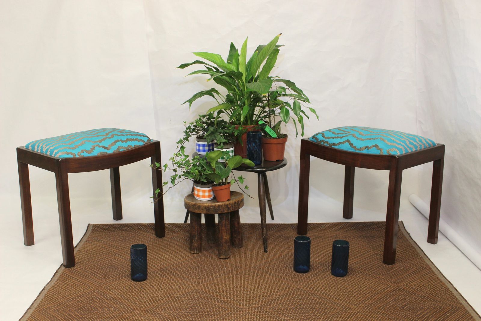 photo buy Pair Of Designer Stools From The 50s/60s In Jacquard Fabric.