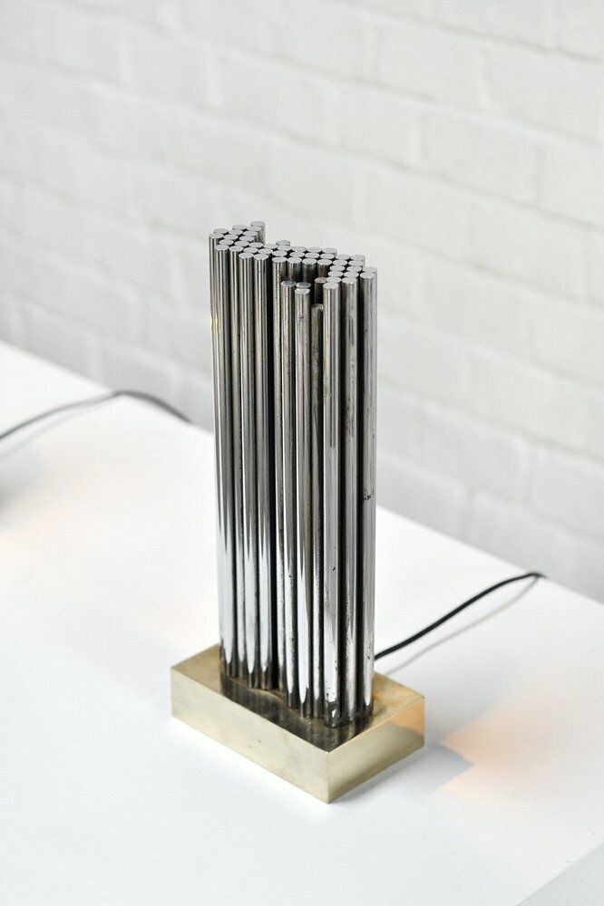 Belgian Brass And Metal Sculptural Lamps By Georges Mathias, 1970s, Set Of 2 photo for sale