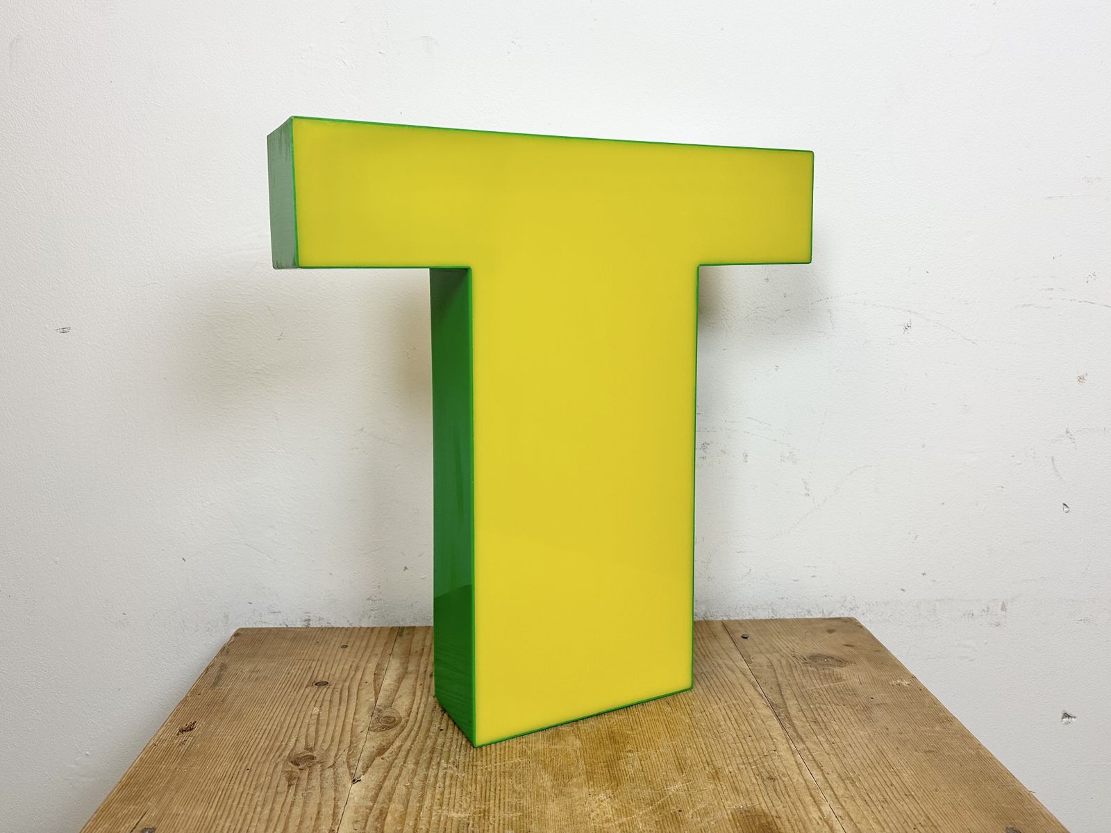 Vintage Yellow Illuminated Letter T , 1970s photo Home Decor