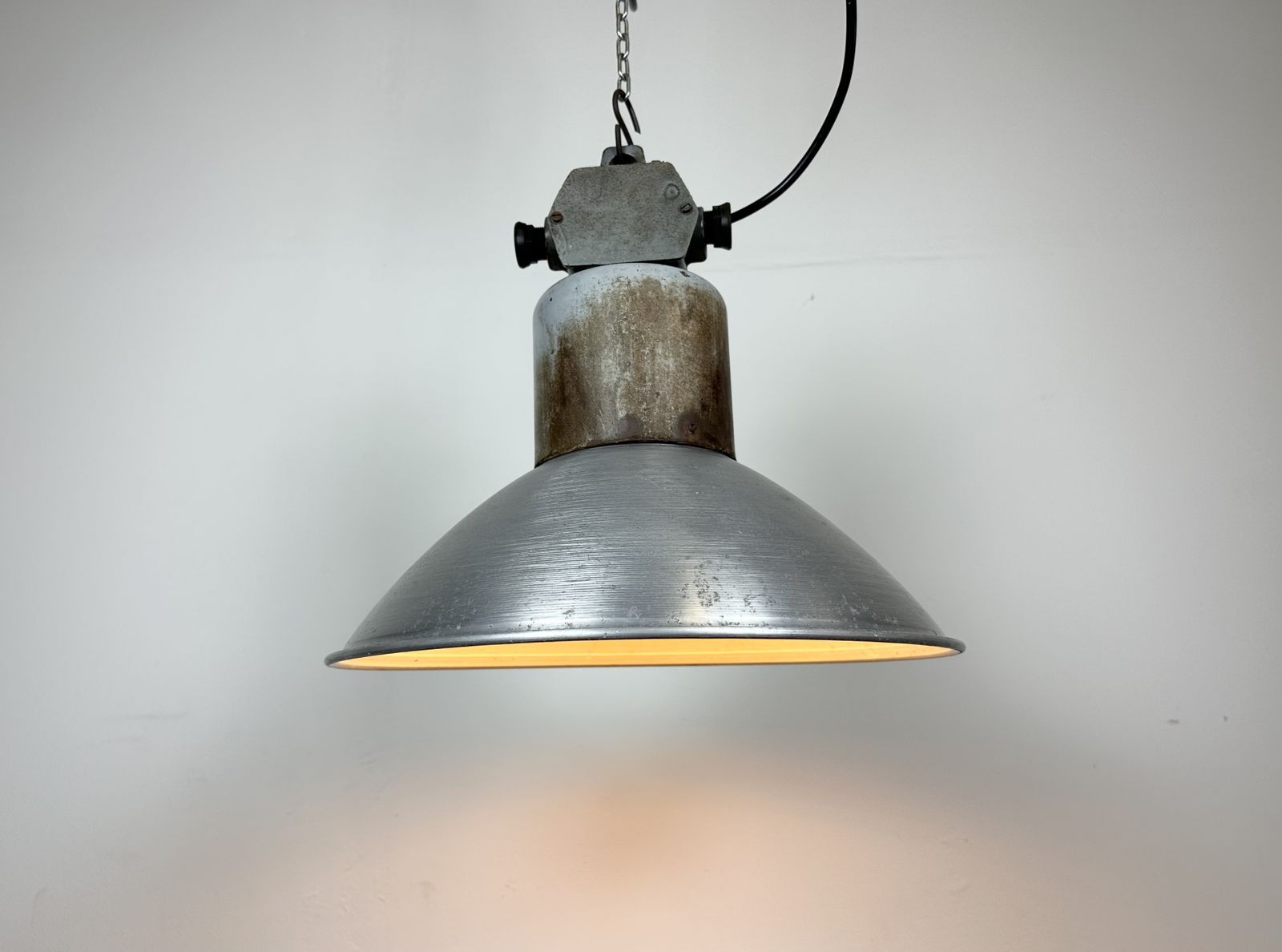 Industrial Aluminium Pendant Lamp From Polam Wilkasy, 1960s, 2x photo for sale
