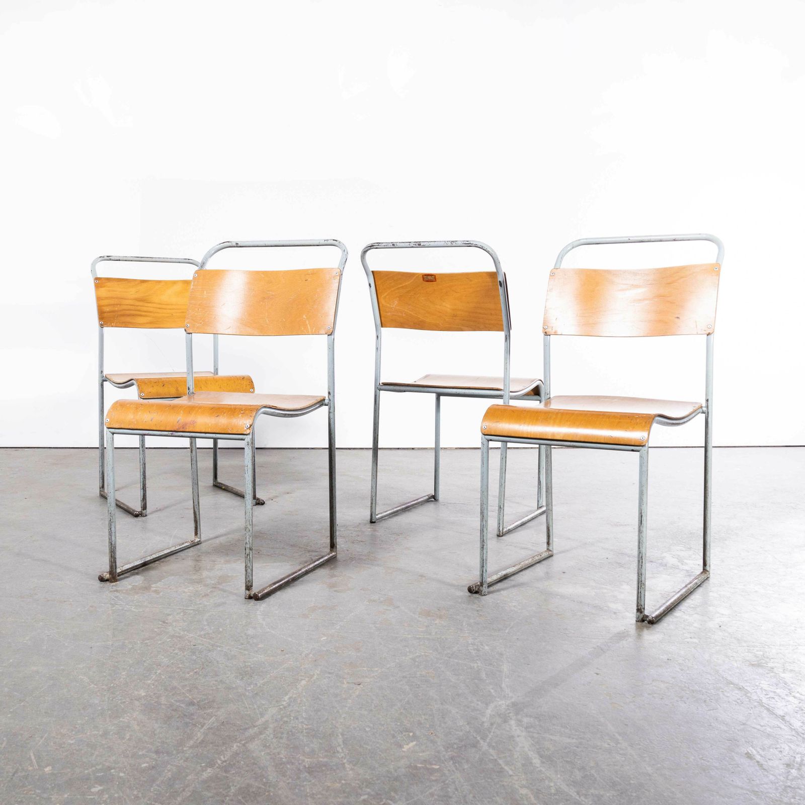 1950’s Dual Tubular Metal Grey Dining Chairs – Set Of Four