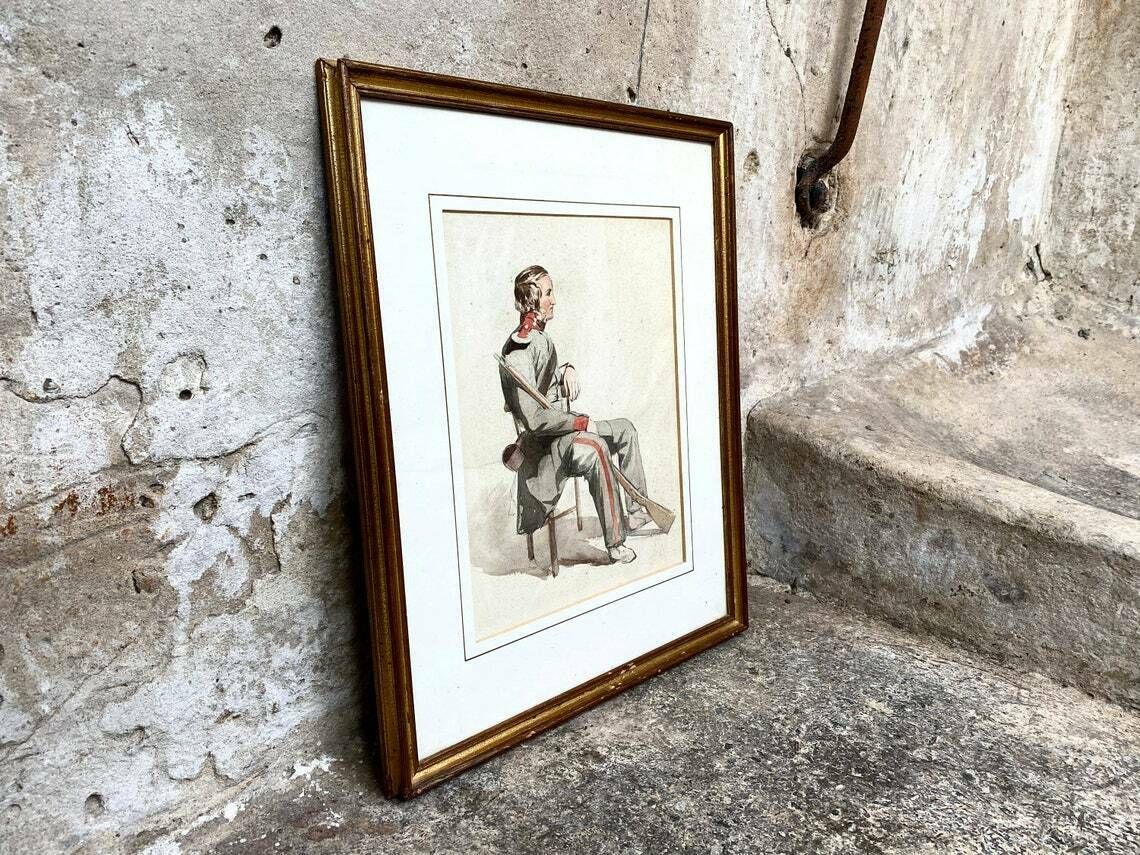 Original Watercolour In Frame   Portrait Of A Soldier   Study   Attributed To James Curnock (1812 1870) photo 250.0