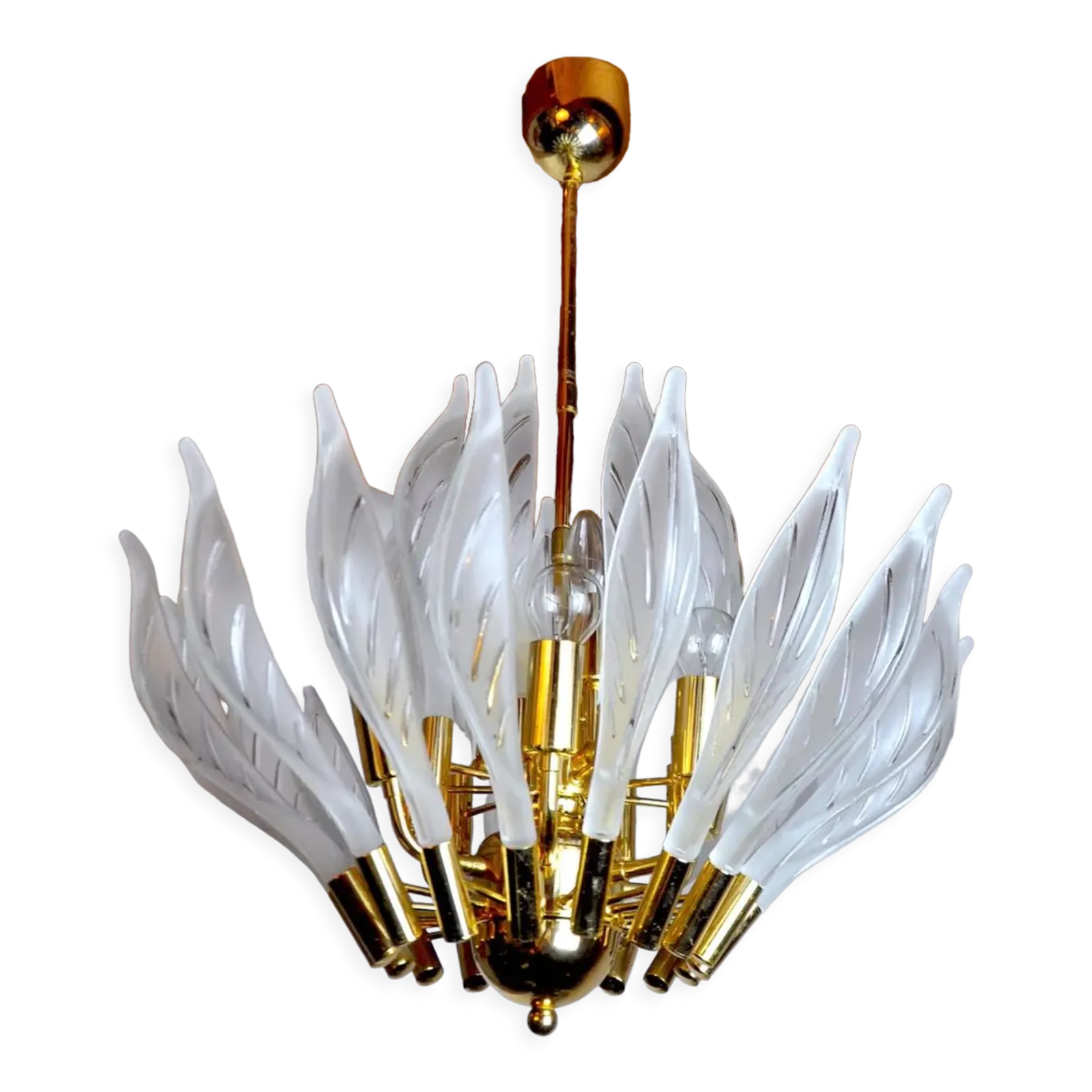 Floral Chandelier By Venini Leaves In Murano Glass Italy, 1970