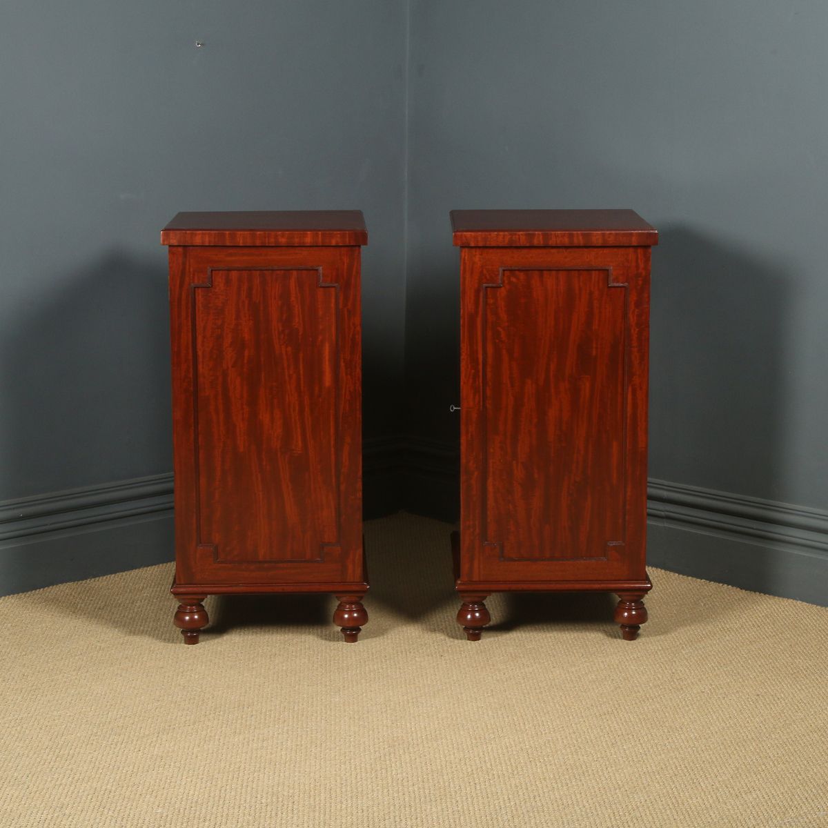 photo vintage English Pair Of Regency Figured Mahogany Pedestal Cabinets / Cupboards (Circa 1820)