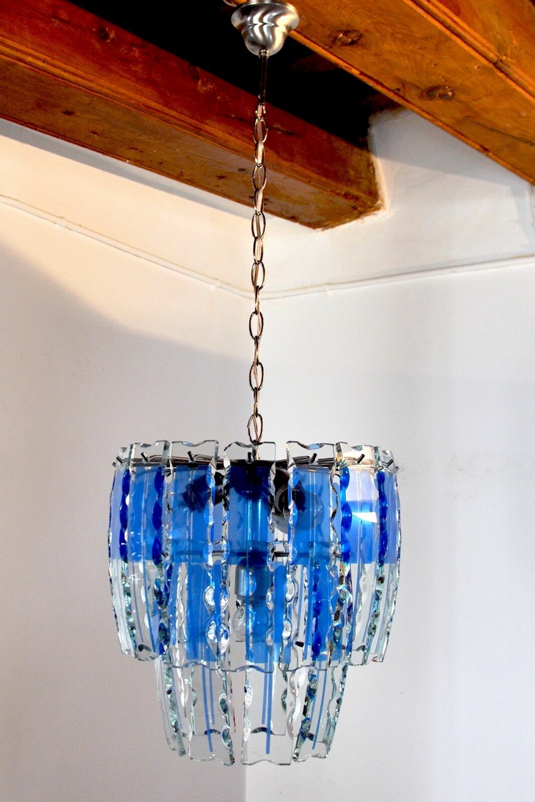Zero Quattro Chandelier, Murano Blue Cut Glass, Italy, 1970 photo vintage