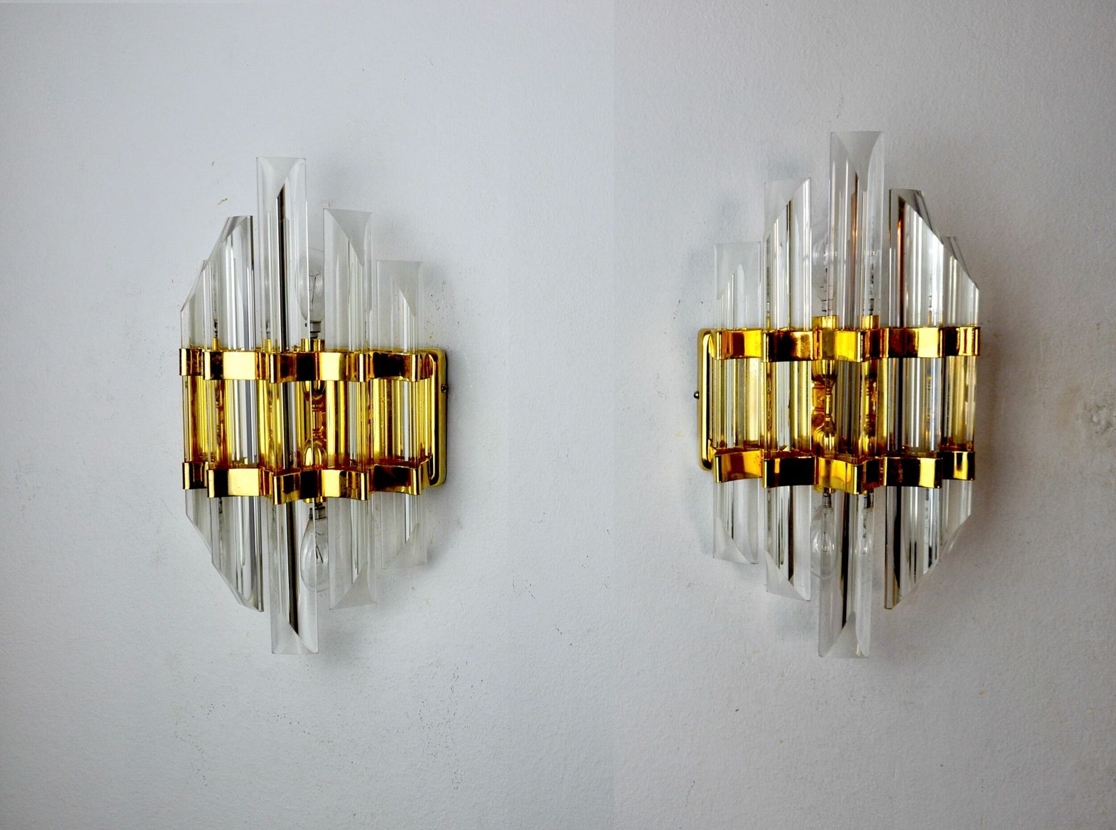 Pair Of Venini Wall Lamps Cut Glass Murano Italy 1970 photo 2131.0