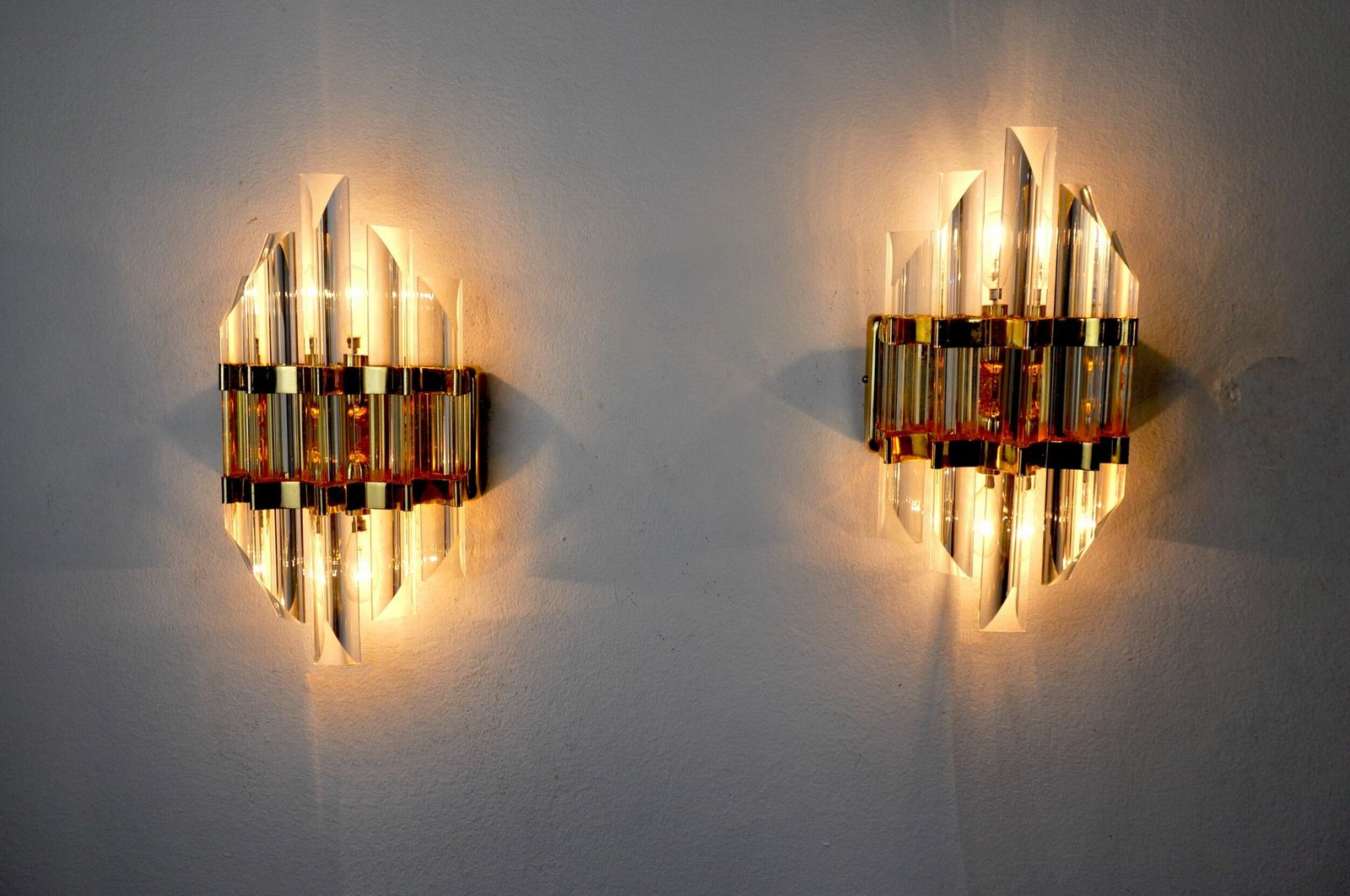 Pair Of Venini Wall Lamps Cut Glass Murano Italy 1970 photo vinterior