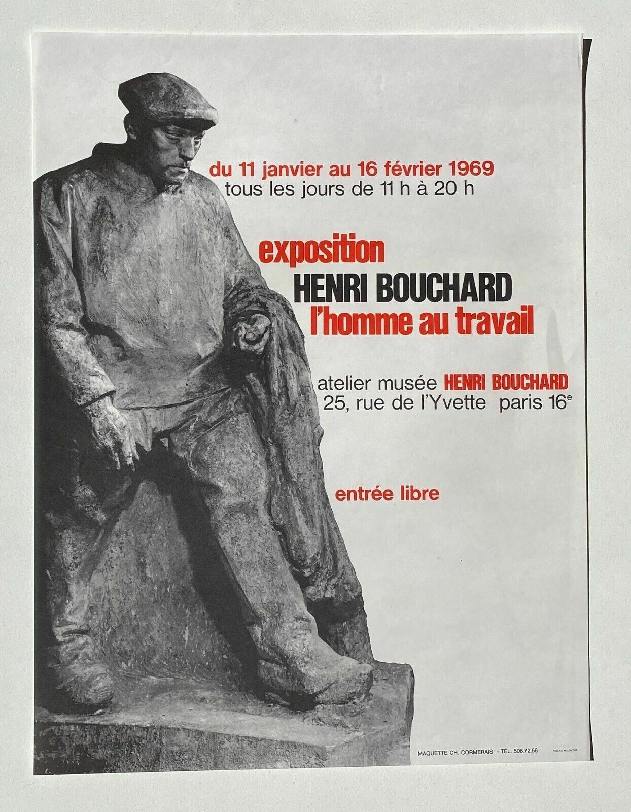 Henri Bouchard Poster Exhibition The Man At Work Paris 1969 Art Sculpture