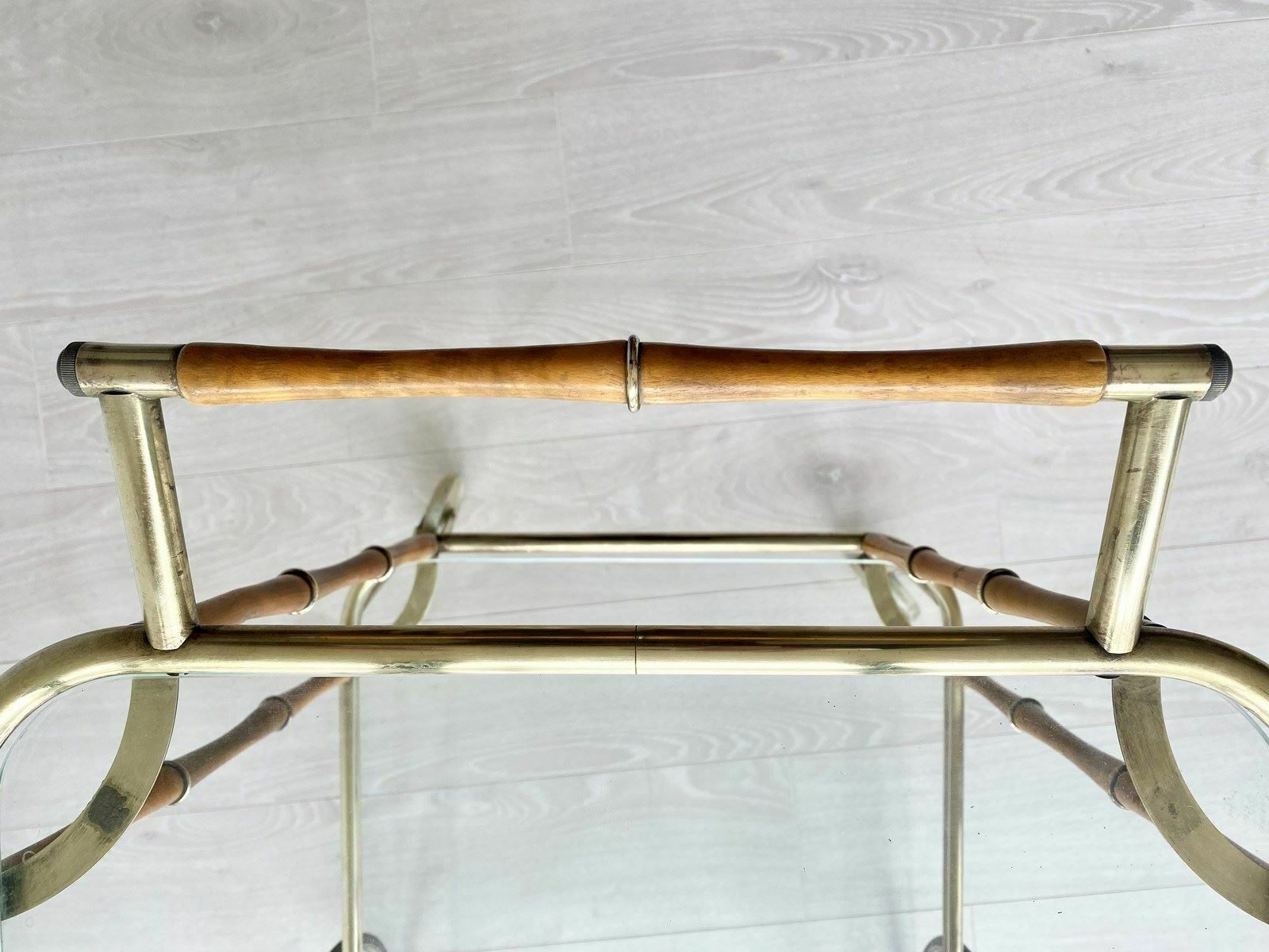 Maison Jansen Faux Bamboo & Brass Drinks Trolley photo Furniture