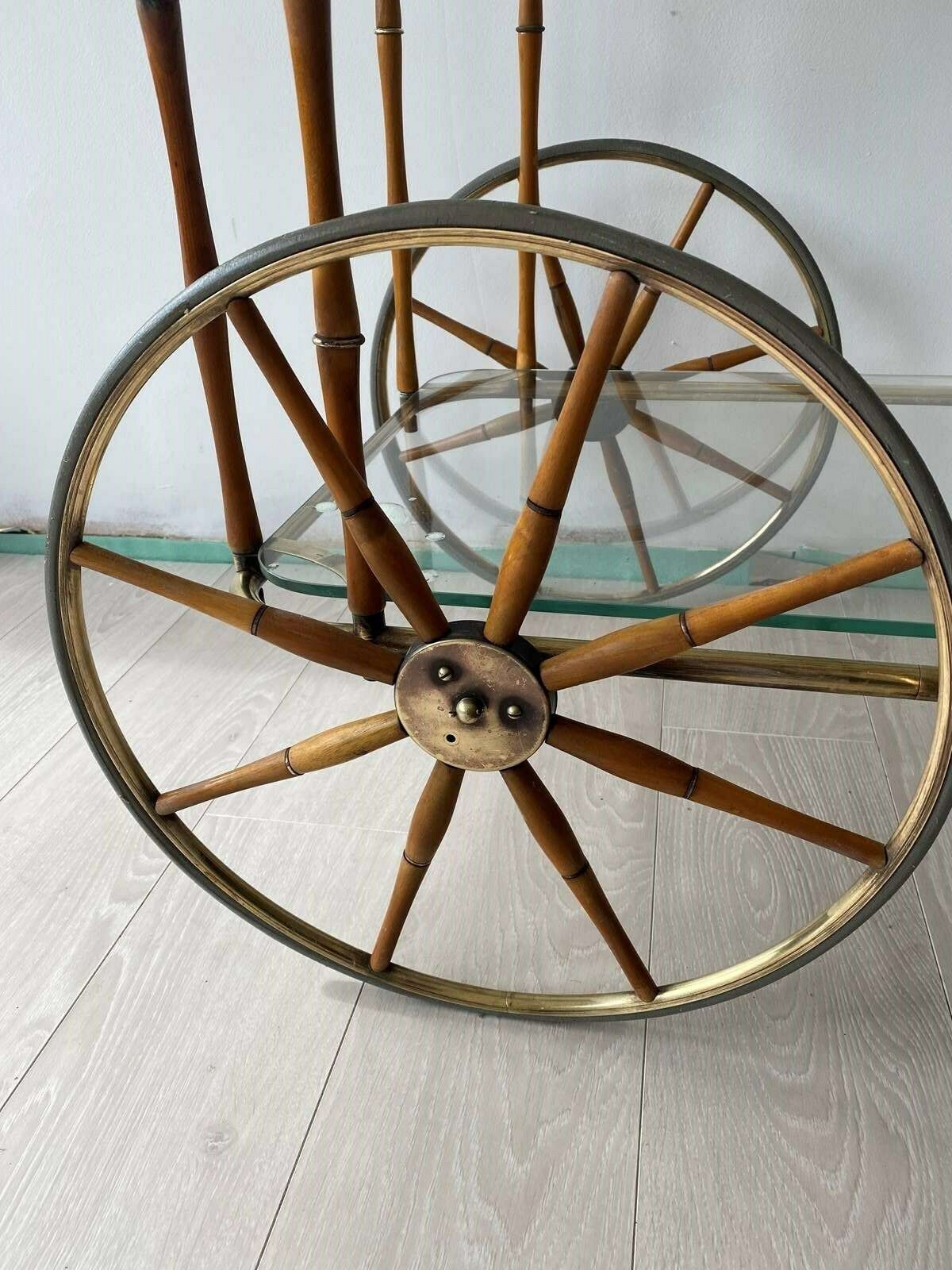Maison Jansen Faux Bamboo & Brass Drinks Trolley photo buy