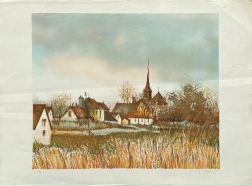 François D'izarny Signed Lithograph Village Church In France