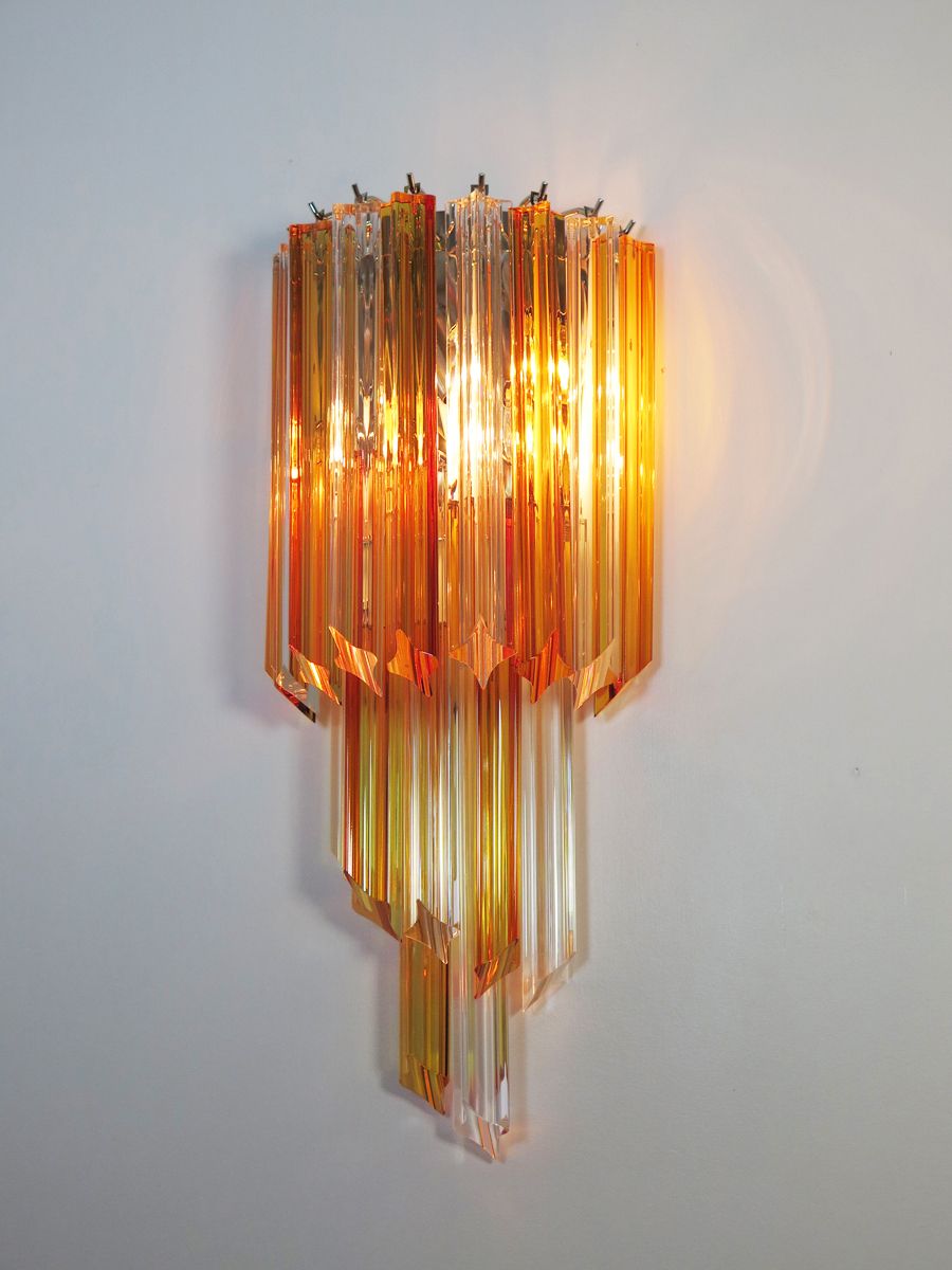 Pair Of Vintage Murano Wall Sconce – 32 Quadriedri Amber And Trasparent Prism photo furniture