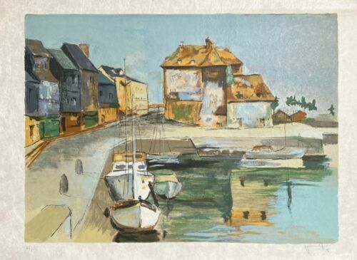 Viictor Viko Signed Lithograph  Le Port France Typical Village Landscape