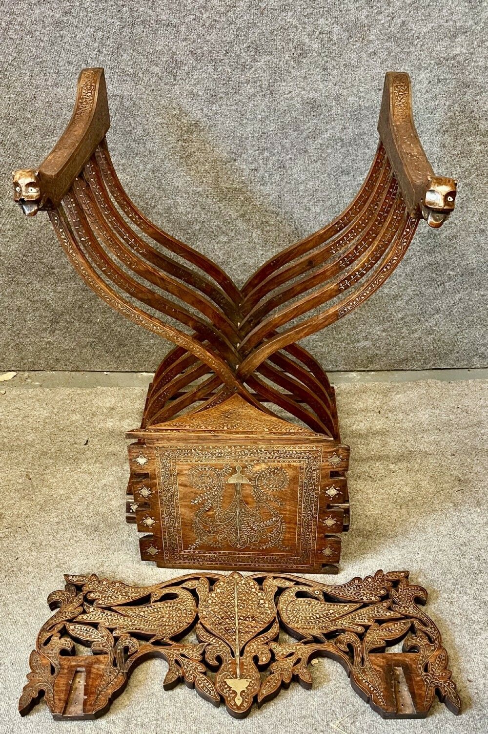 Indian Hoshiarpur Brass Inlaid Savronola Style Armchair photo furniture