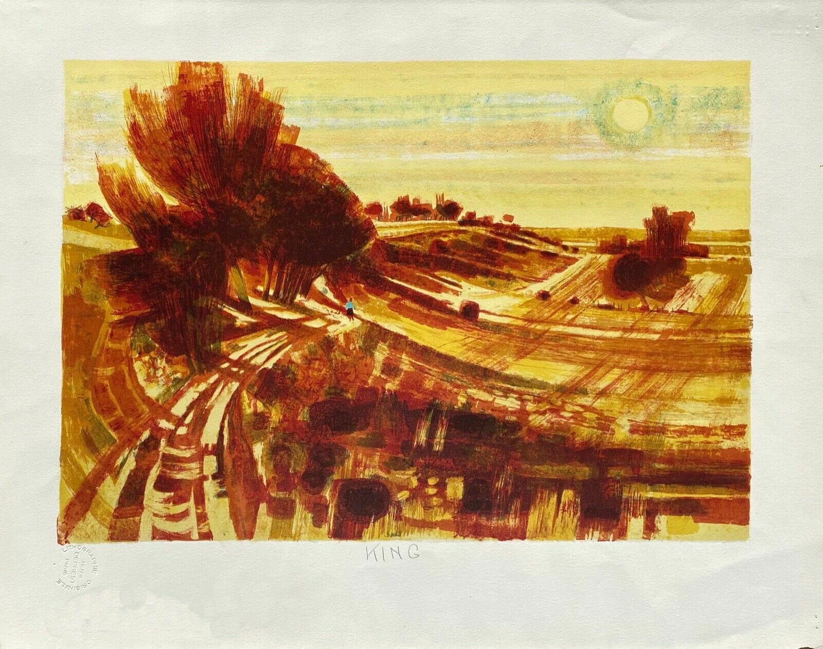 Michel King  Original Lithograph  Landscape Normandy  Sotteville Les Rouen