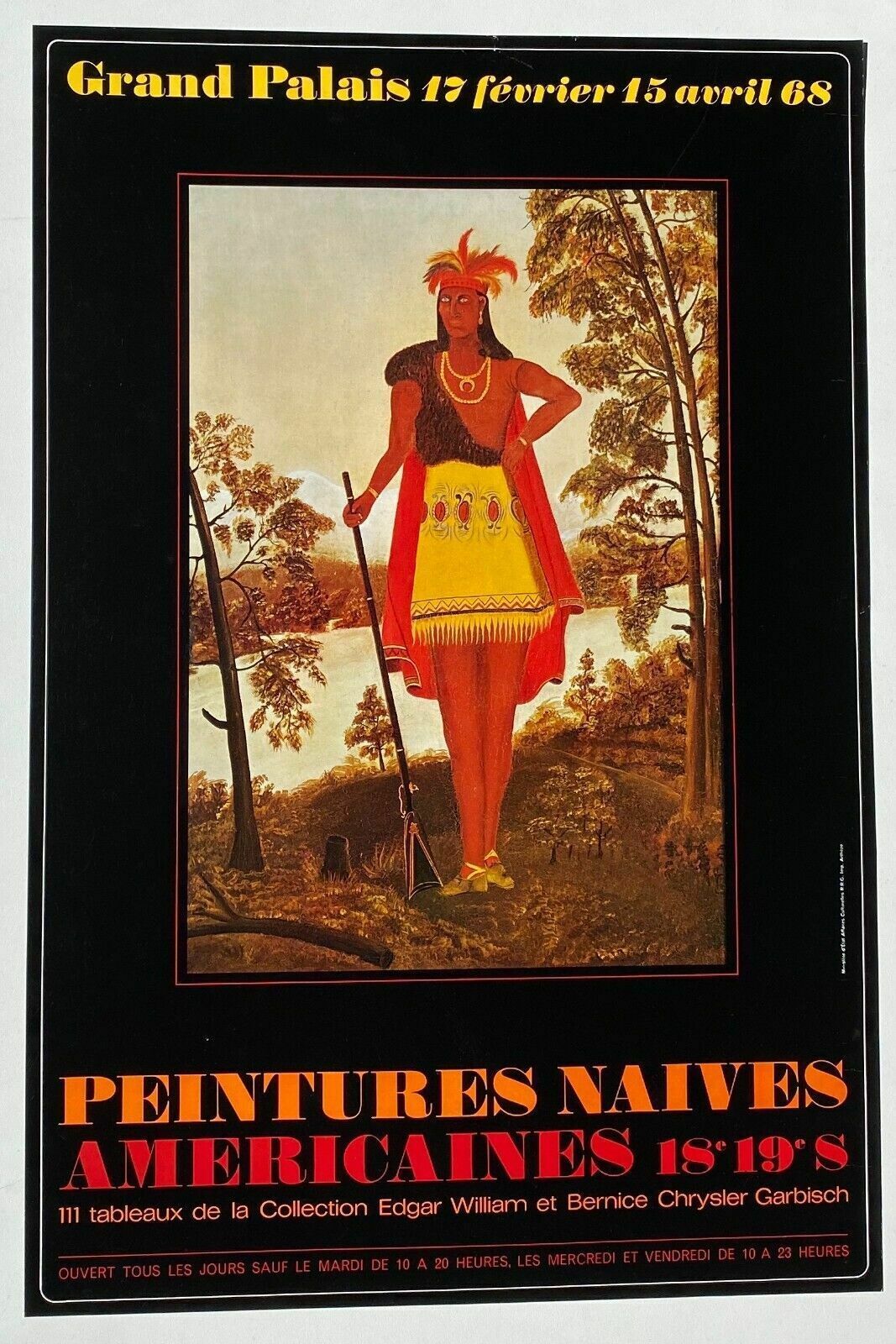 Native American Art  Exhibition Poster American Naive Paintings Paris 1968
