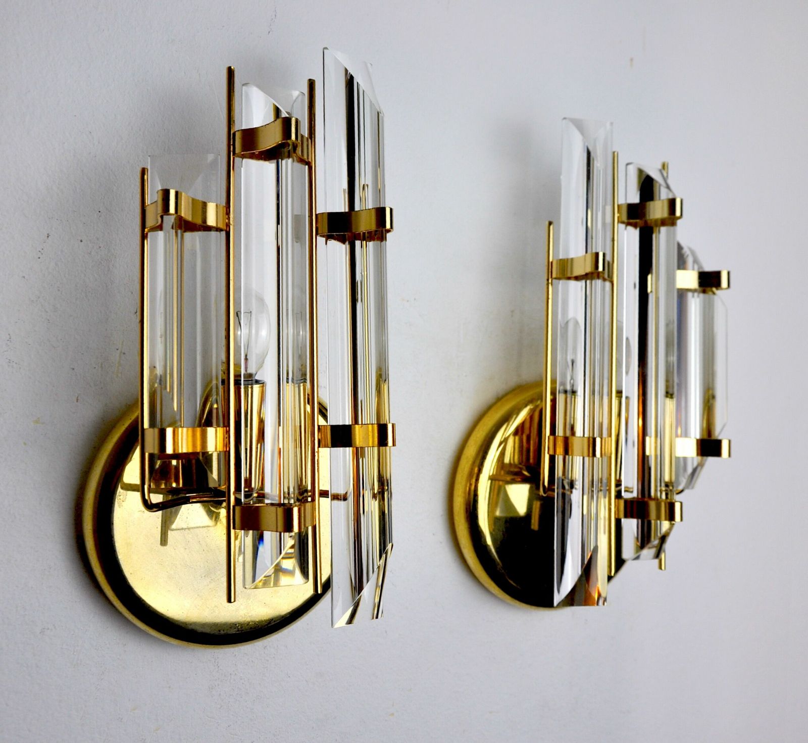 Pair Of Venini Cut Glass Sconces Murano Italy 1980 photo buy