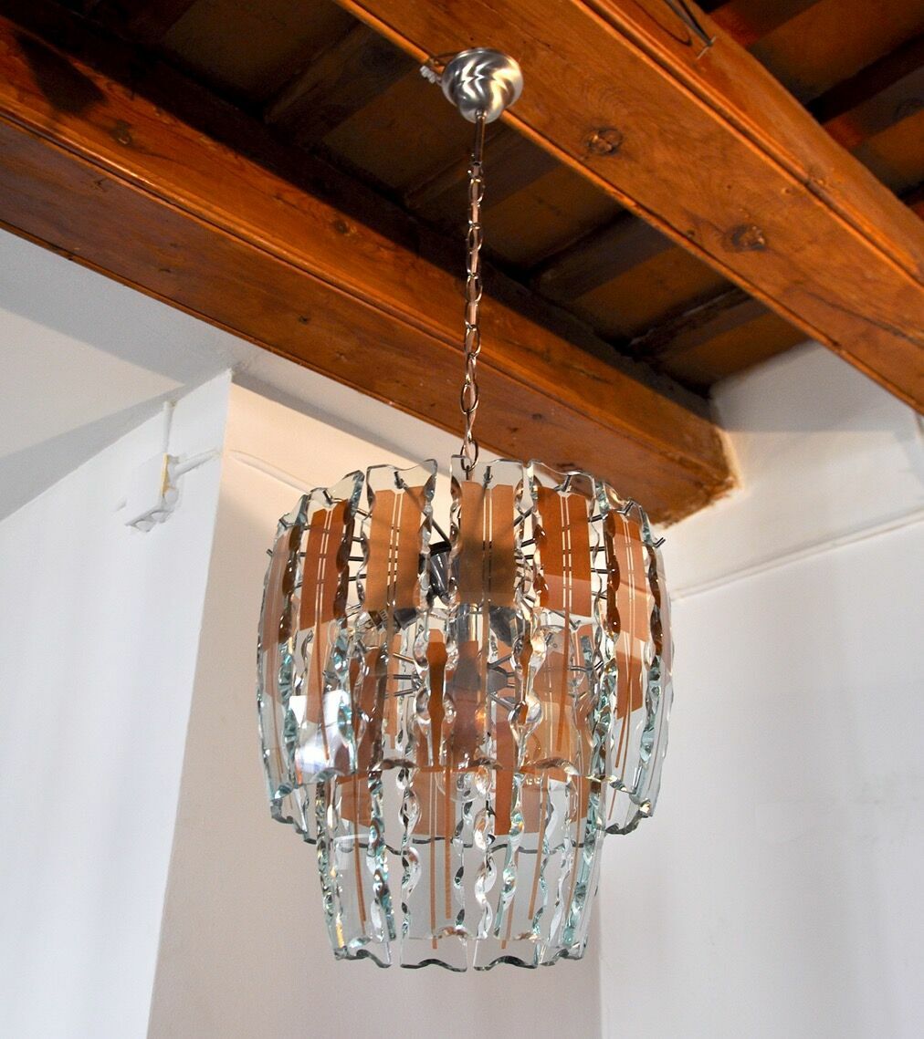 Zero Quattro Chandelier In Brown Cut Glass From Murano Italy 1970 photo vinterior