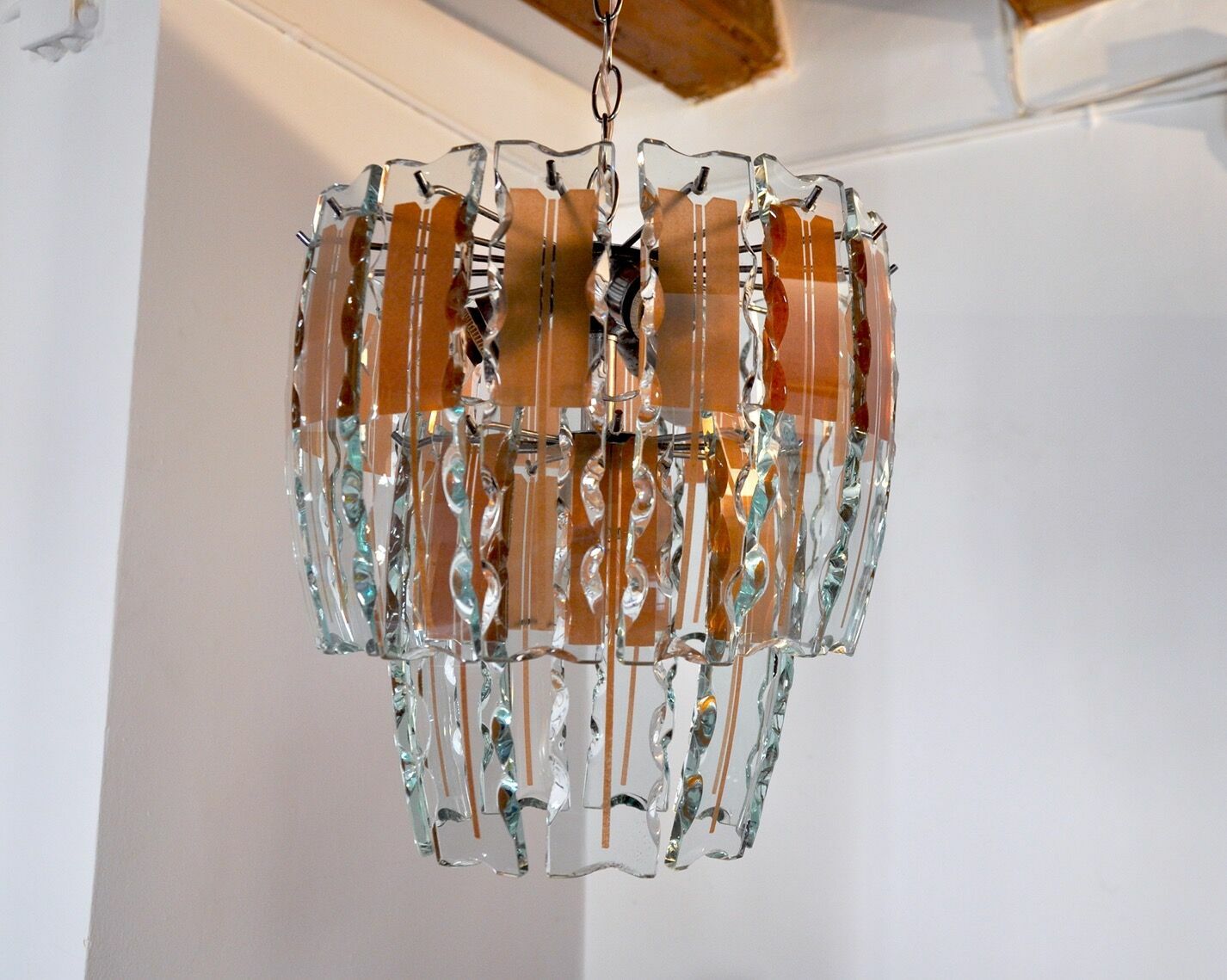 Zero Quattro Chandelier In Brown Cut Glass From Murano Italy 1970 photo vintage