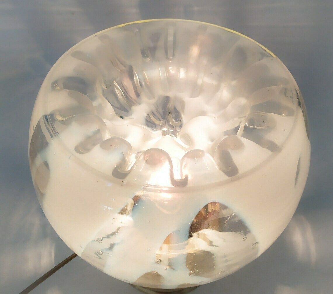 Table Lamp In White And Transparent Murano Glass Vintage Design Mazzega Zuccheri Nason Gold Base photo for sale
