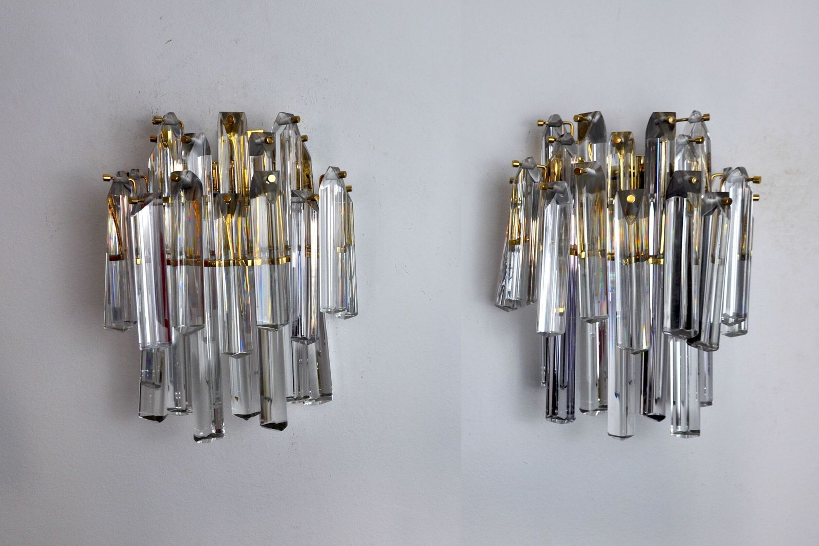 Pair Of Venini Sconces, 2 Levels, Murano Glass, Italy, 1970 photo buy
