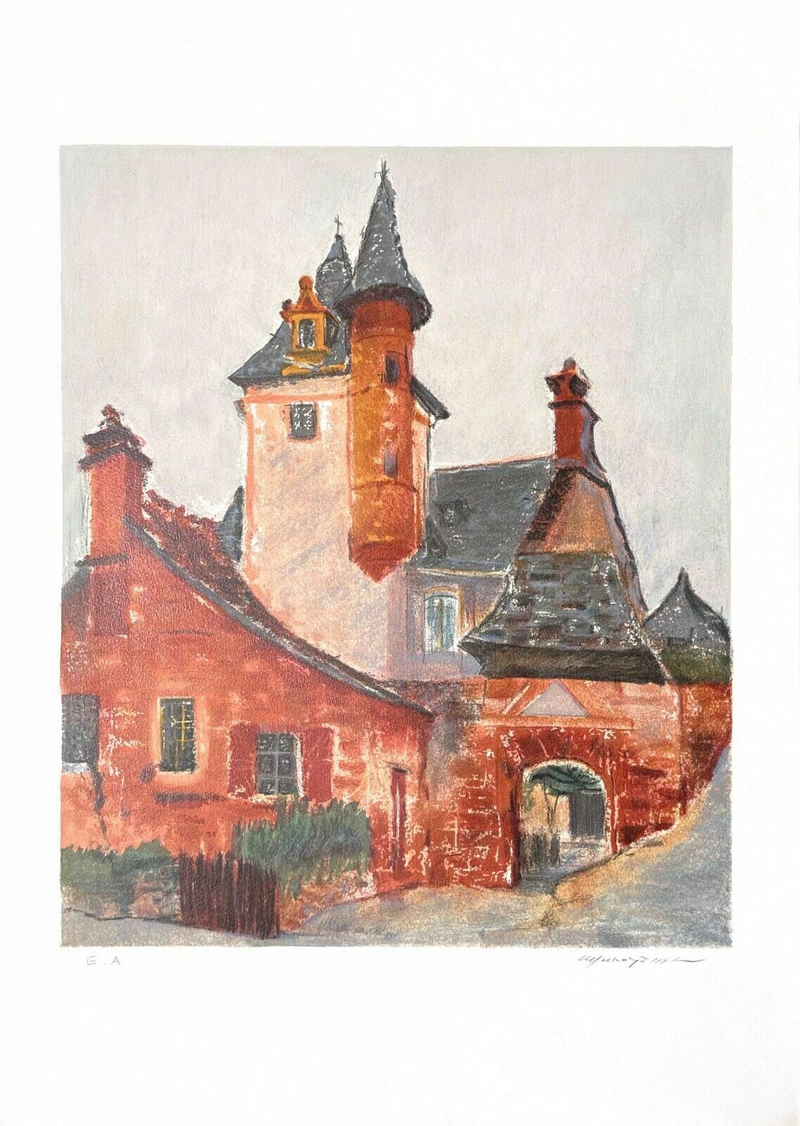 Shizuka Murayama Original Signed Lithograph Village France 1990