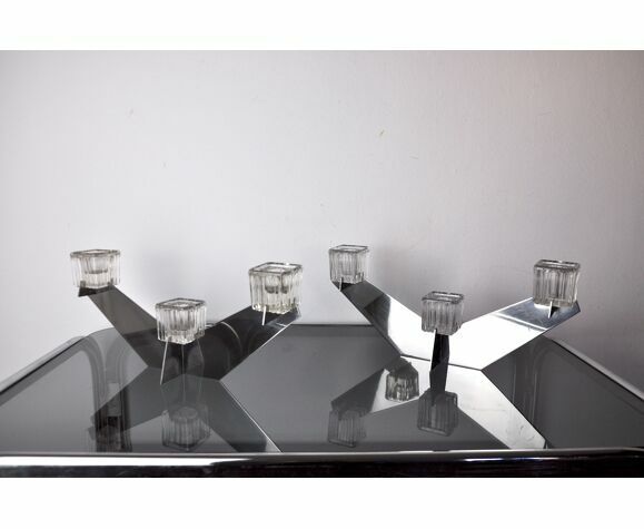 Pair Of Peill & Putzler Candlesticks, Glass And Metal, Germany, 1970 photo for sale