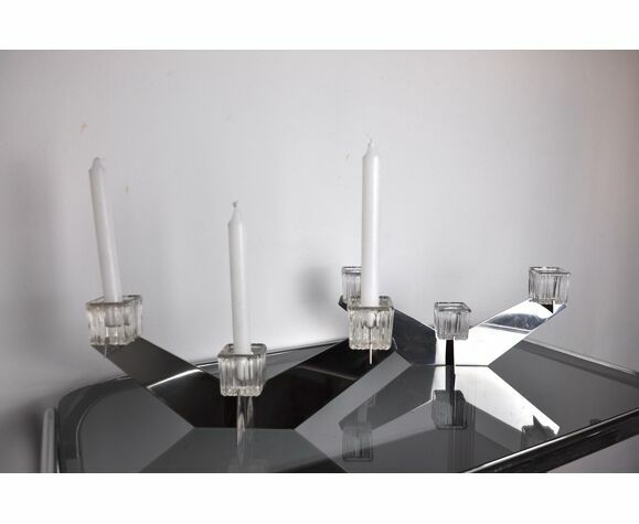 Pair Of Peill & Putzler Candlesticks, Glass And Metal, Germany, 1970 photo vinterior
