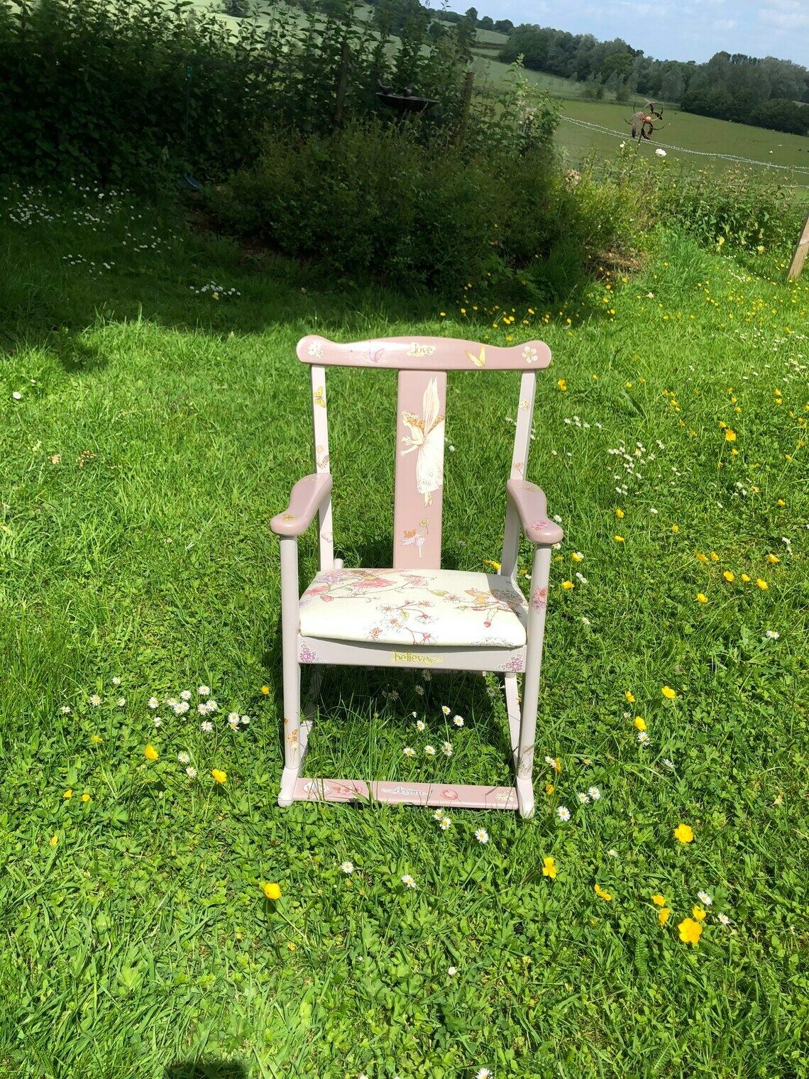 Children’s Chair – Re Upholstered – Upcycled – Vintage – Nursery Furniture   Children’s Rocking Chair Painted Furniture  Fairy Theme