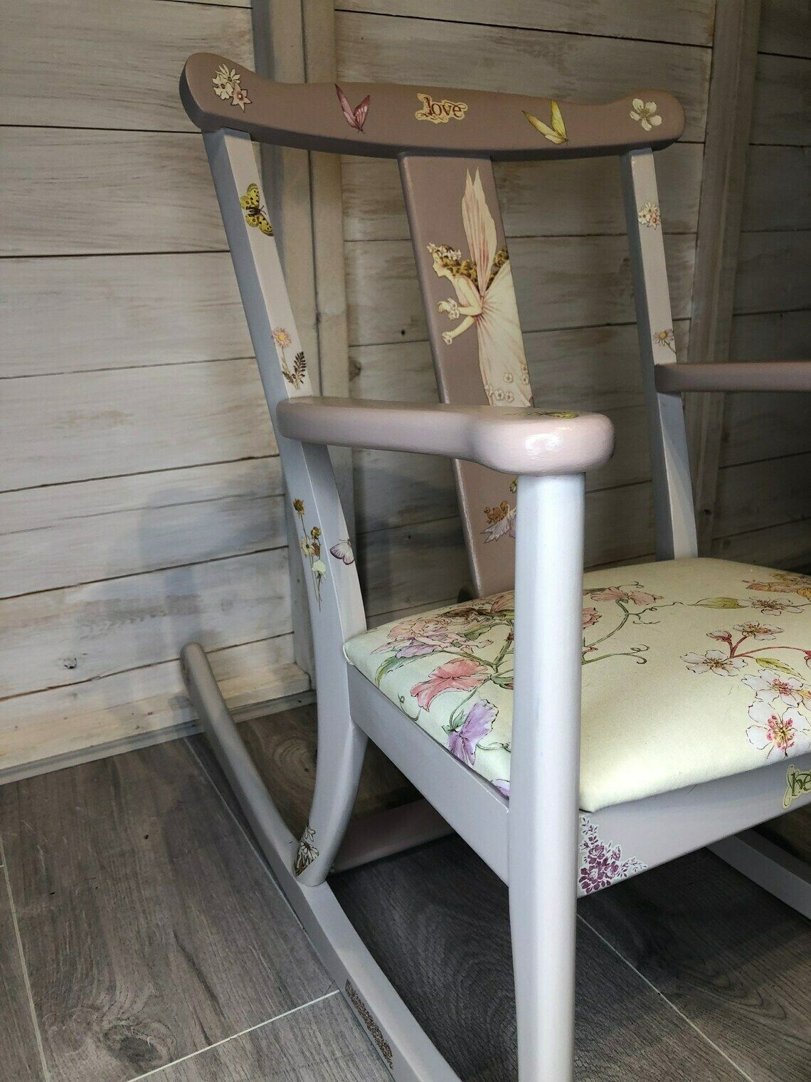 Children’s Chair – Re Upholstered – Upcycled – Vintage – Nursery Furniture   Children’s Rocking Chair Painted Furniture  Fairy Theme photo vintage