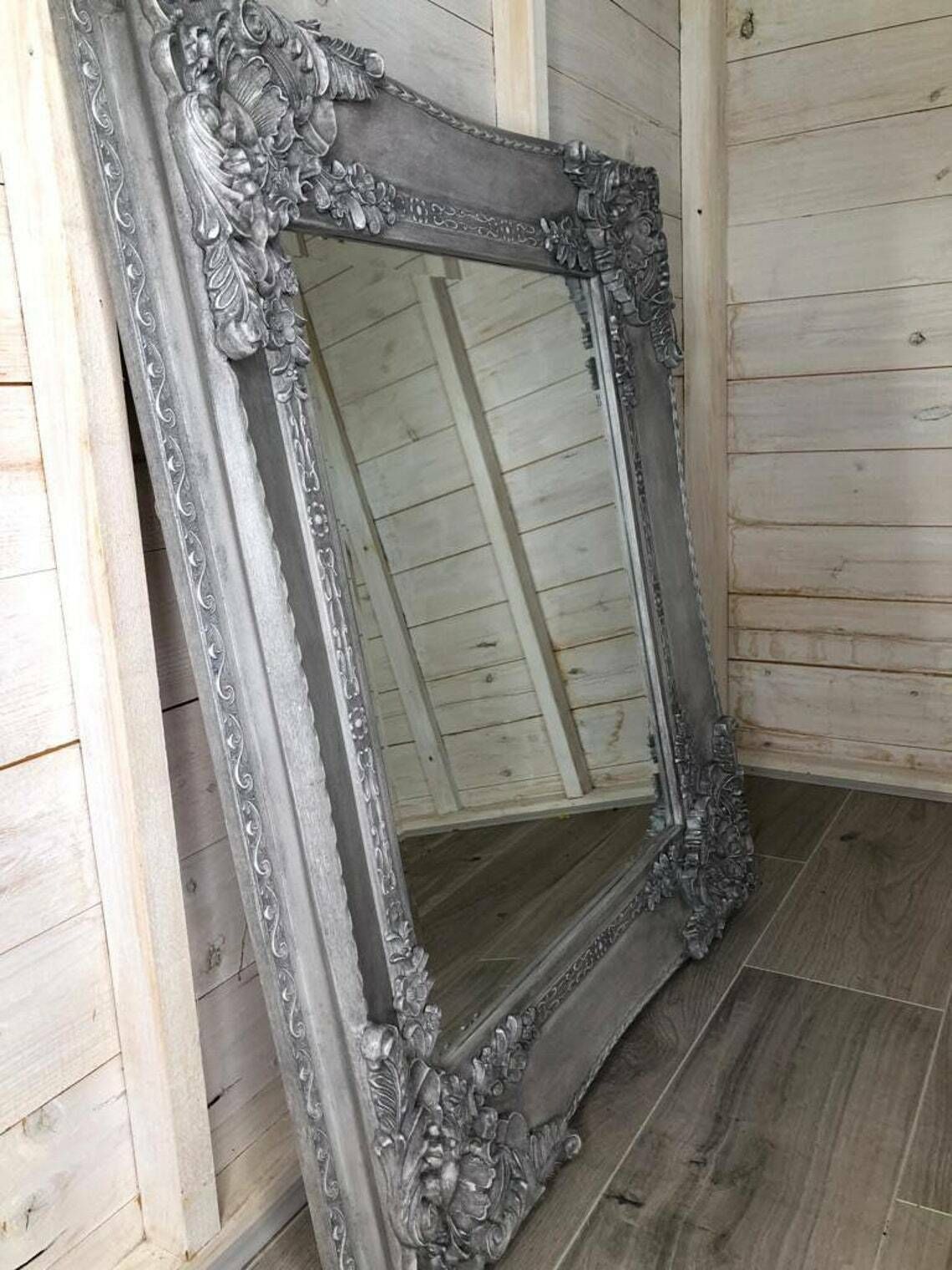 Mirror – Recreated Large Carved Bevelled Mirror – Defining Wax To Detail – Grey – Statement Mirror – Bedroom – Bathroom   Living Room photo Home Decor