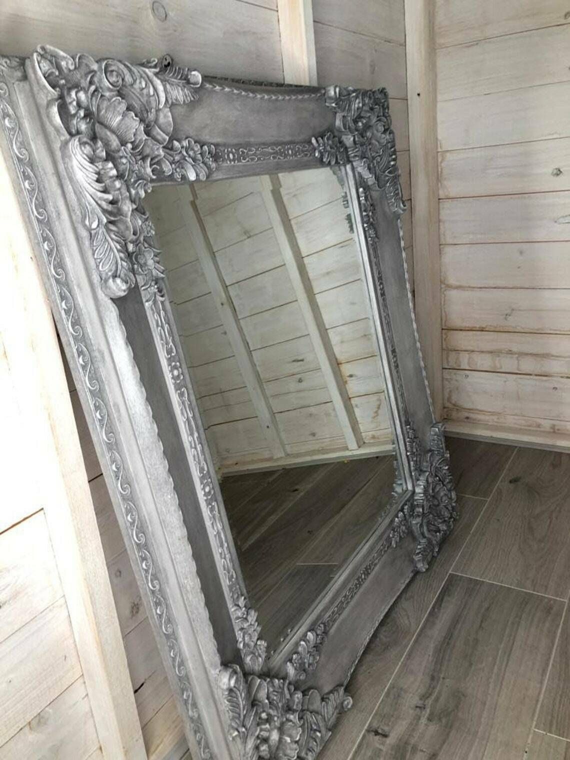 Mirror – Recreated Large Carved Bevelled Mirror – Defining Wax To Detail – Grey – Statement Mirror – Bedroom – Bathroom   Living Room photo 175.0