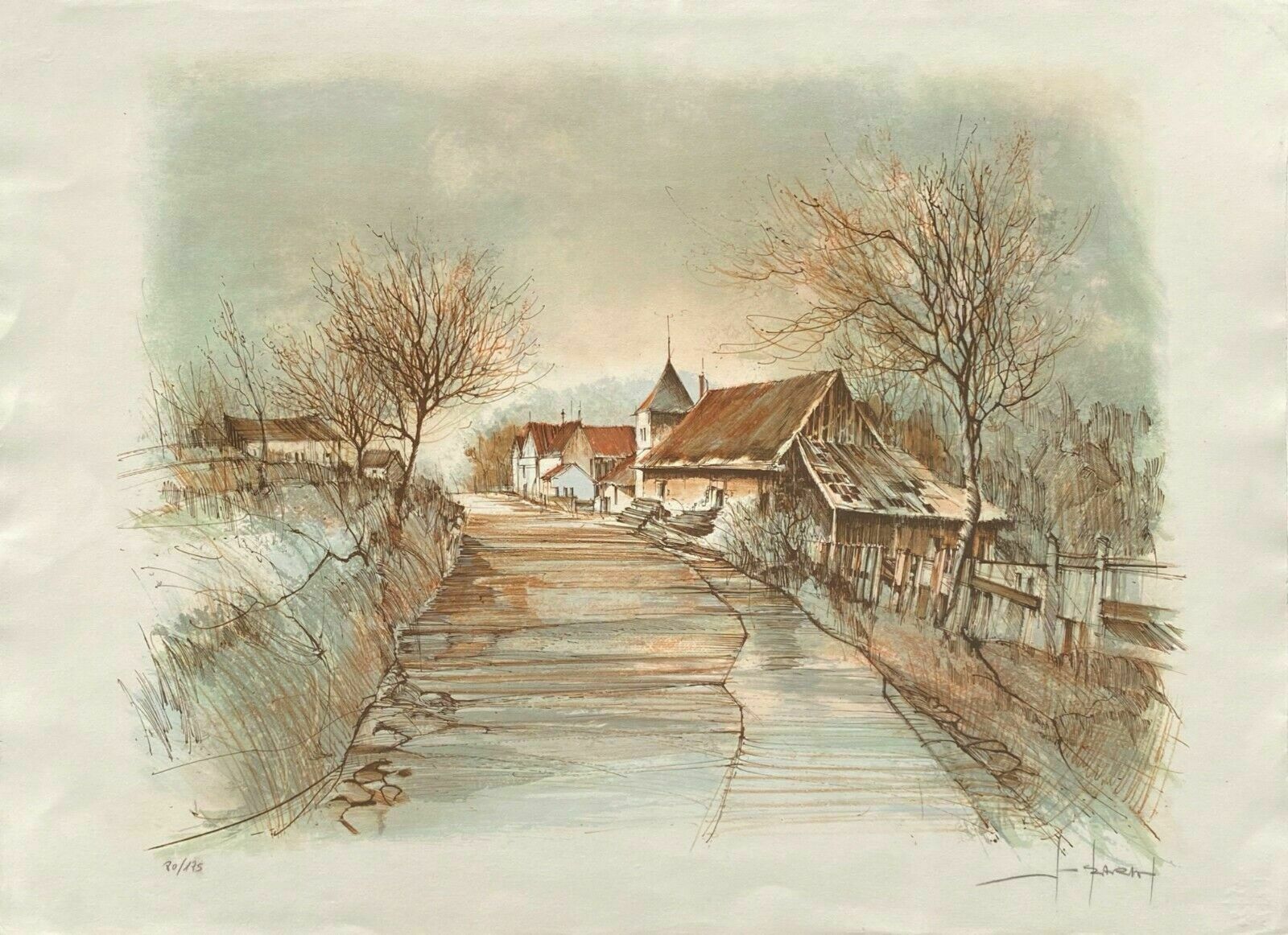 François D'izarny   Signed Lithograph   Entrance To The Village