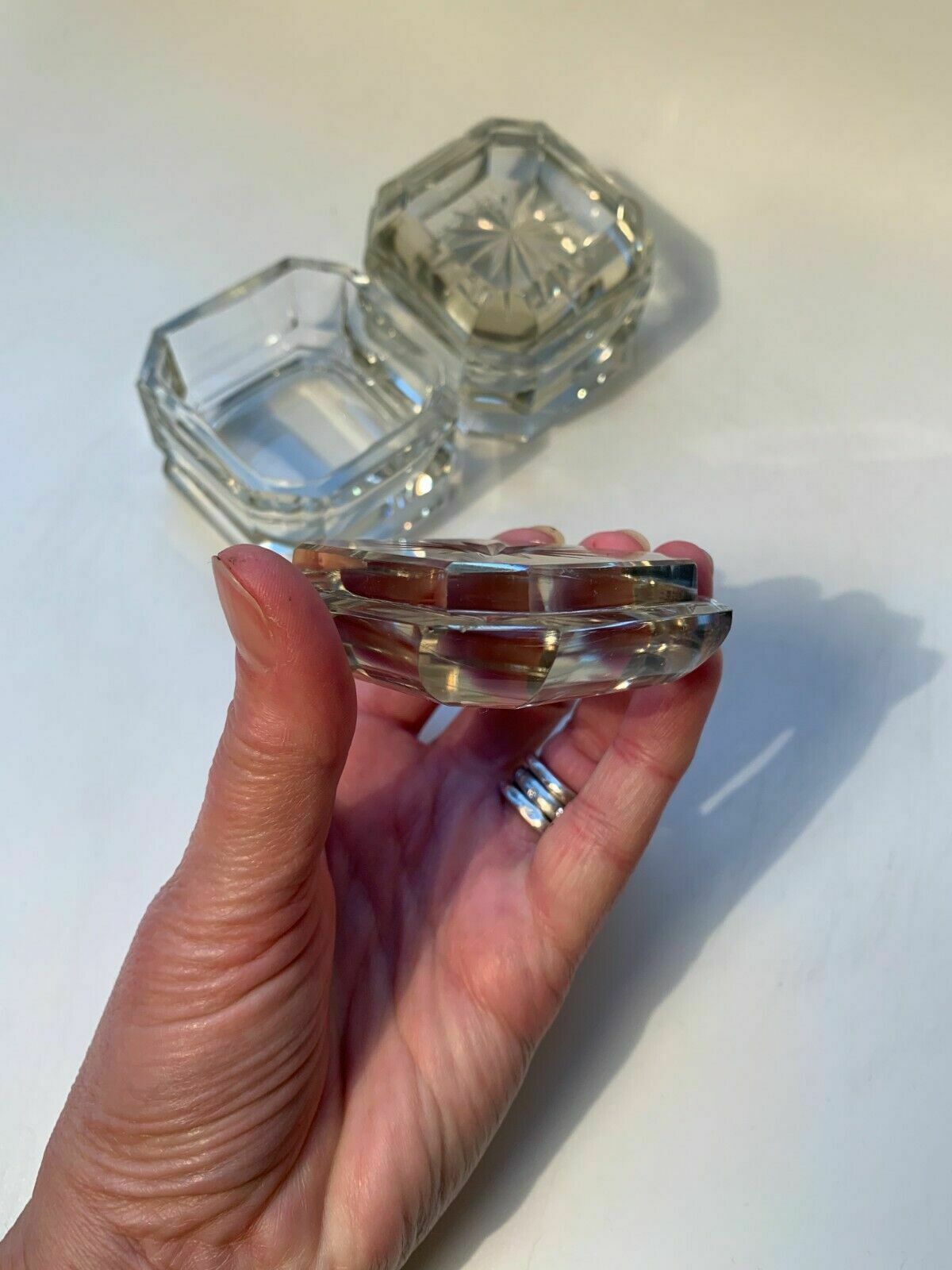 Pair Of Art Deco Crystal Glass Lidded Vanity Dresser Jars photo 50.0