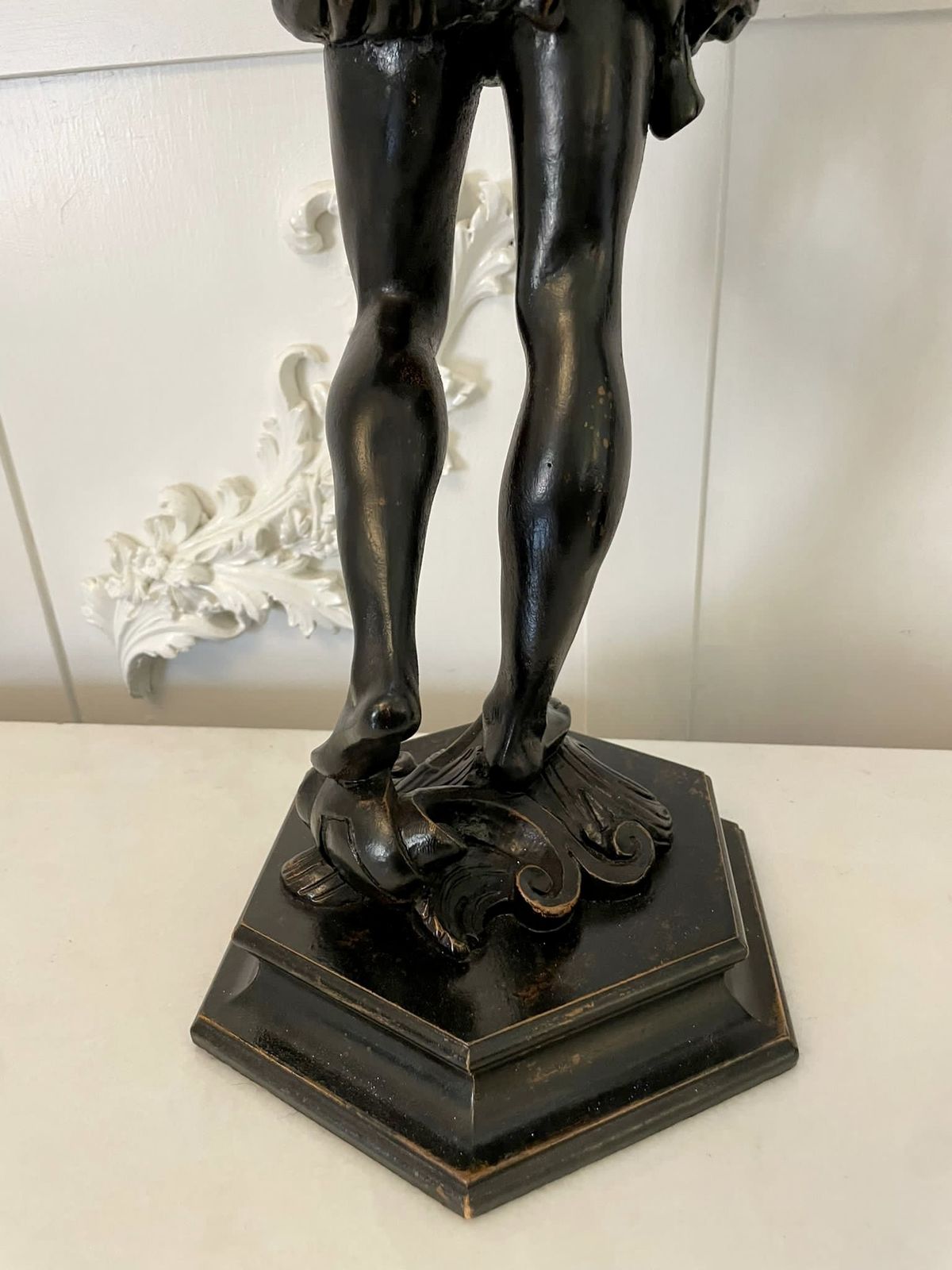 Home Decor Fine Pair Of Antique Carved Ebonised Figures photo