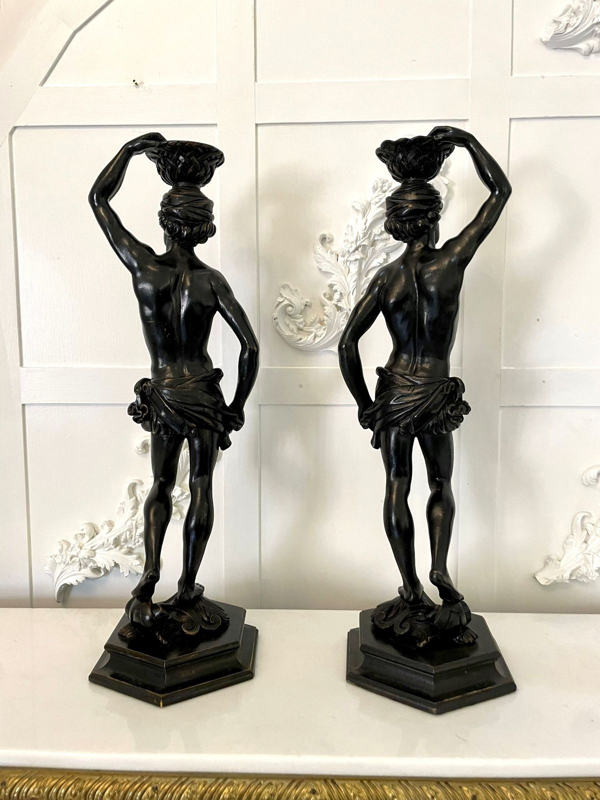 photo buy Fine Pair Of Antique Carved Ebonised Figures