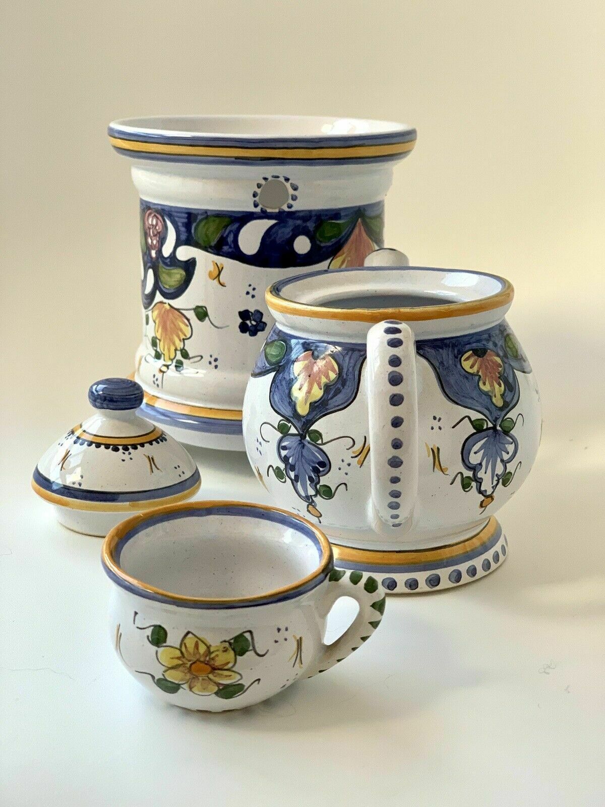 Hand Painted Faïence Décor Rouen Tisaniere Teapot & Warmer, French photo Home Decor