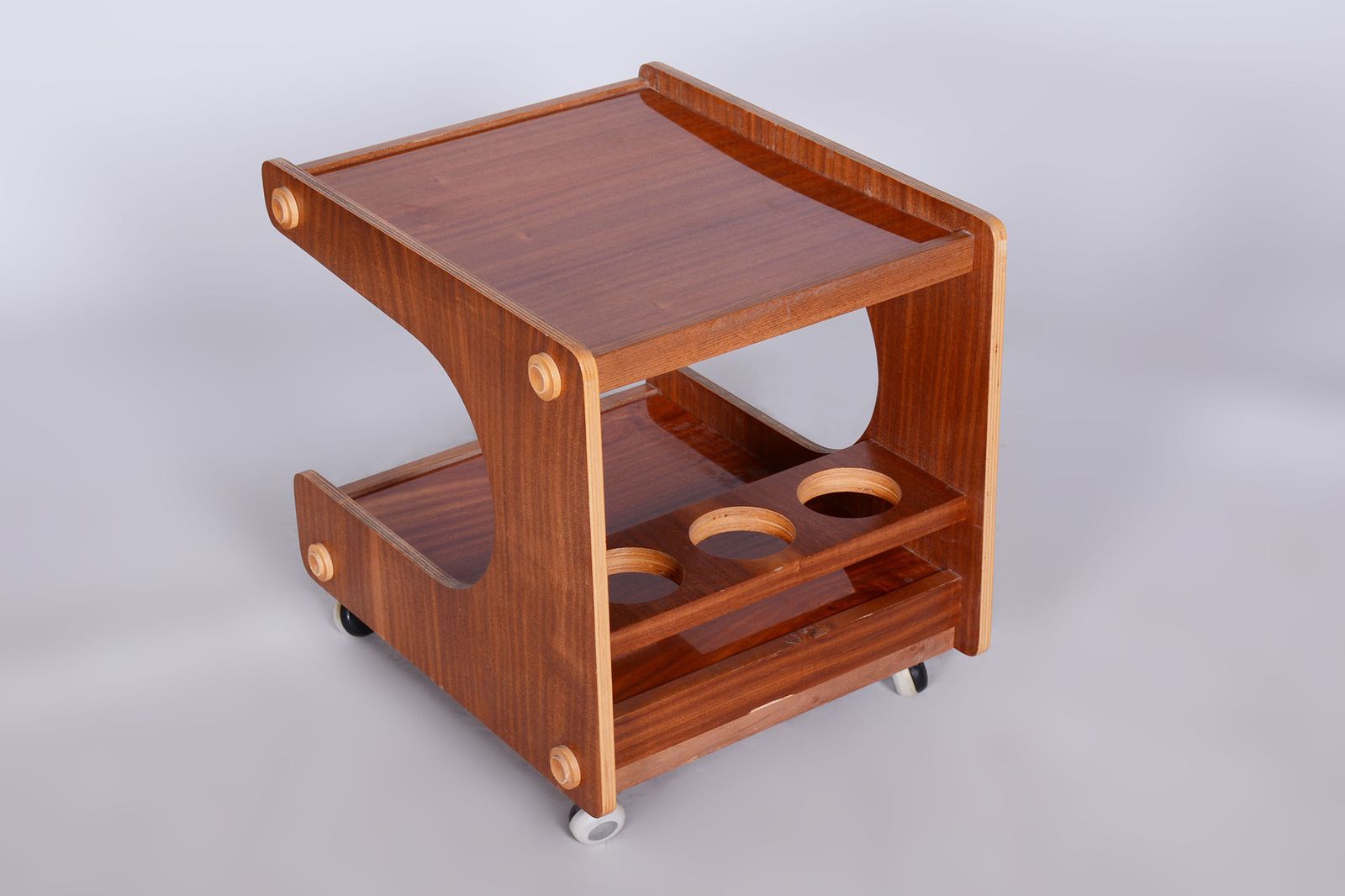 Restored Midcentury Mahogany Trolley, Revived Polish, Czechia, 1960s photo Furniture