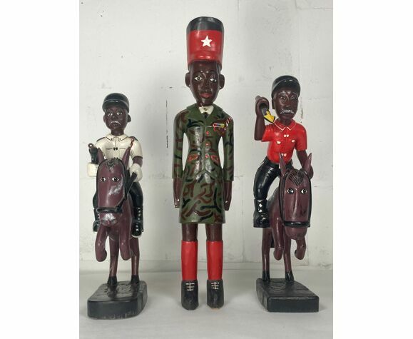 Set Of 3 Large African Baule Figurines Ivory Coast 1970s photo furniture