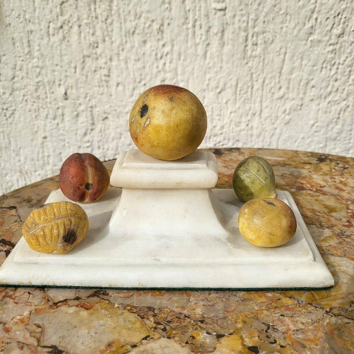 Pair Of Marble Paperweight With Fruits, Xixth Century photo buy