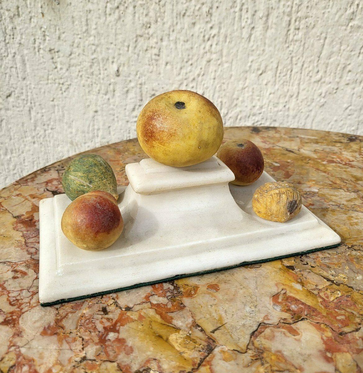 Pair Of Marble Paperweight With Fruits, Xixth Century photo vintage