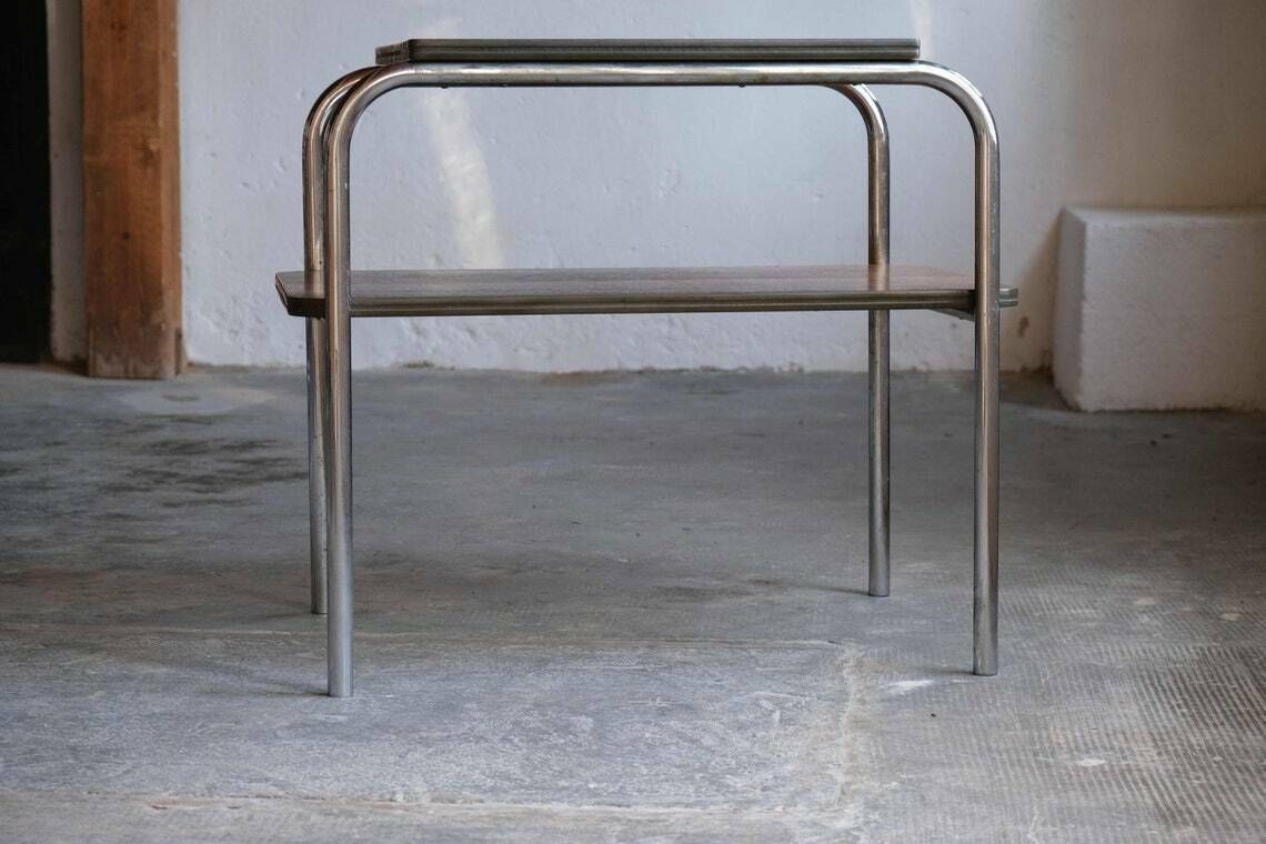 Large Bauhaus Side Table / Bauhaus Shelf In Dark Brown photo furniture