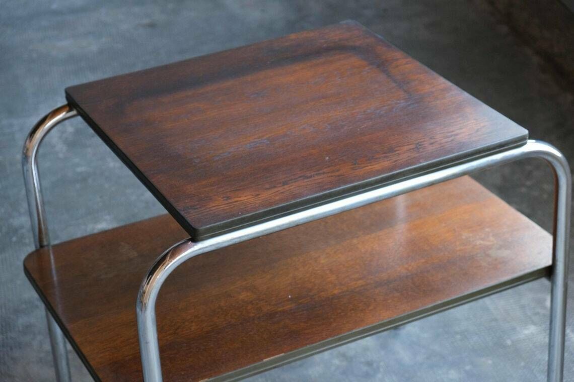 Large Bauhaus Side Table / Bauhaus Shelf In Dark Brown photo for sale
