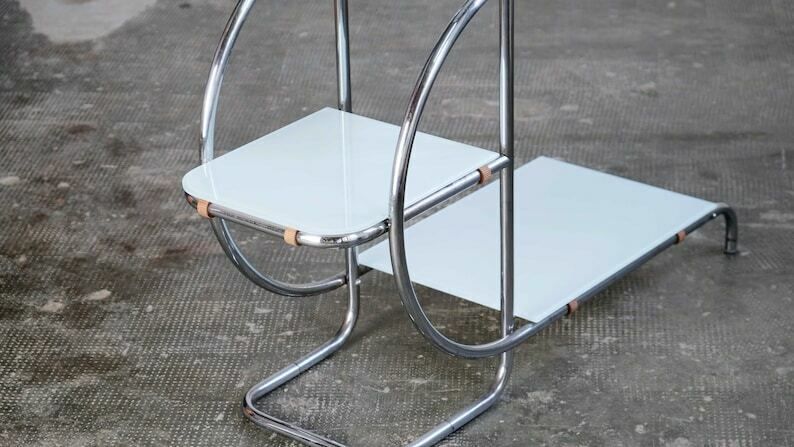 photo for sale Large Bauhaus étagere With Black Or White Glass Tops