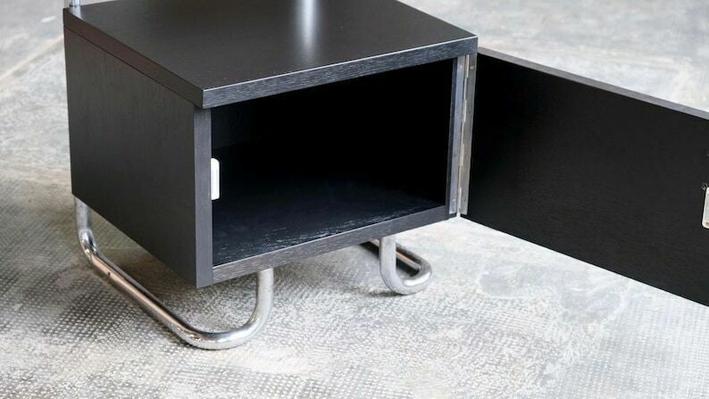 Bauhaus Bedside Table In Black With Chromed Tubular Steel photo Furniture