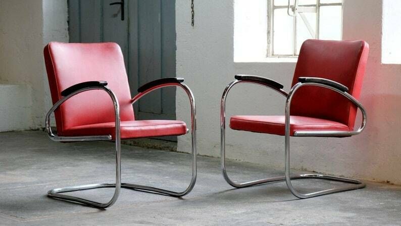 Bauhaus Armchair, Mauser Rs7 Cantilever Chair With Red Imitation Leather Covers (#2 Of 2)