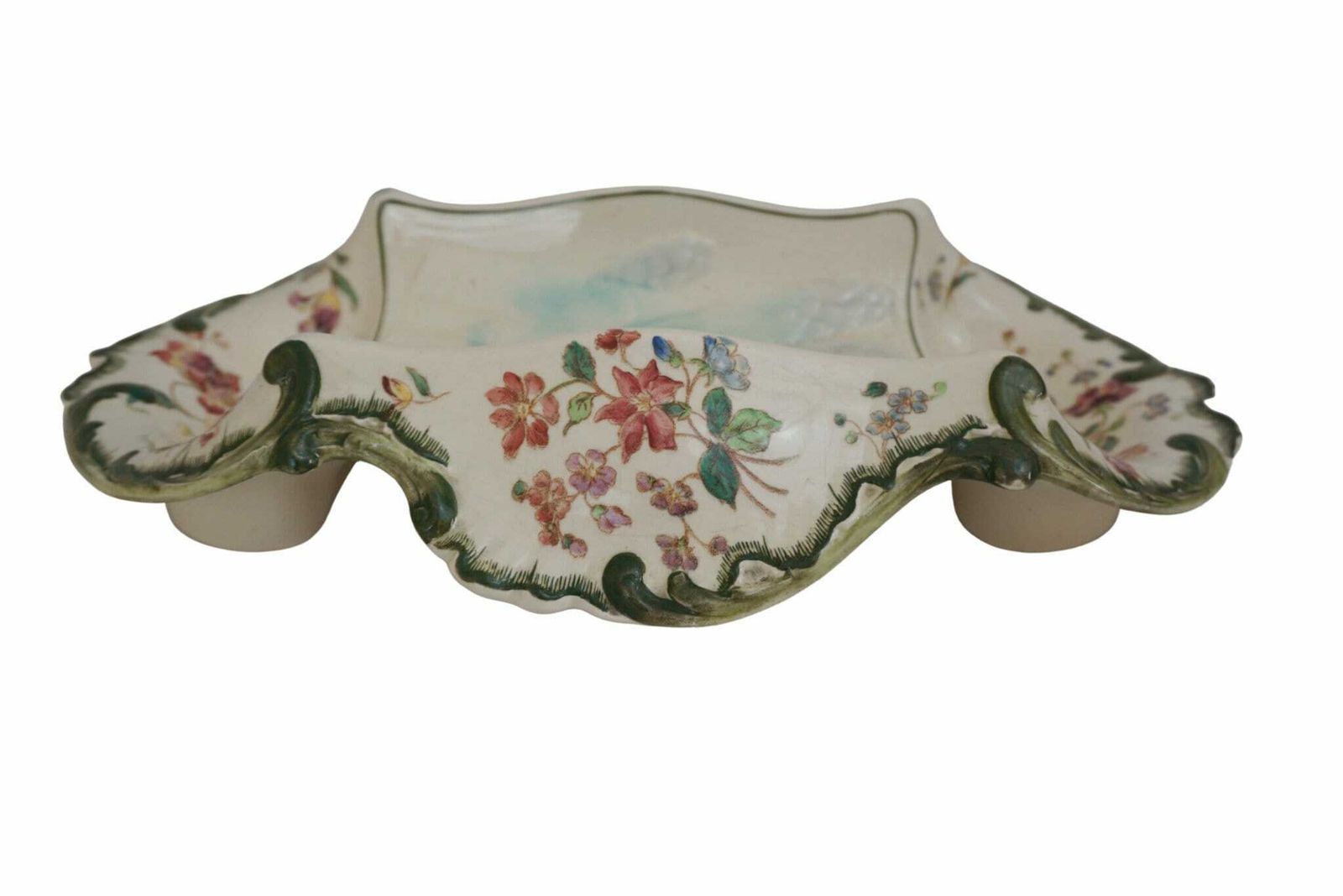 Antique French Faience Asparagus Cradle Platter By Longchamp With Hand Painted Spring Flower Decor photo for sale