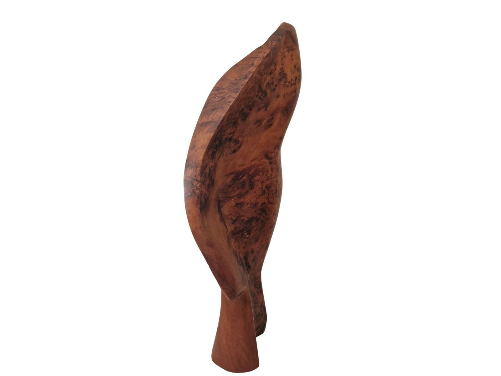Hand Carved Burl Wood Leaf Sculpture, Vintage Modernist Abstract Botanical Art photo for sale